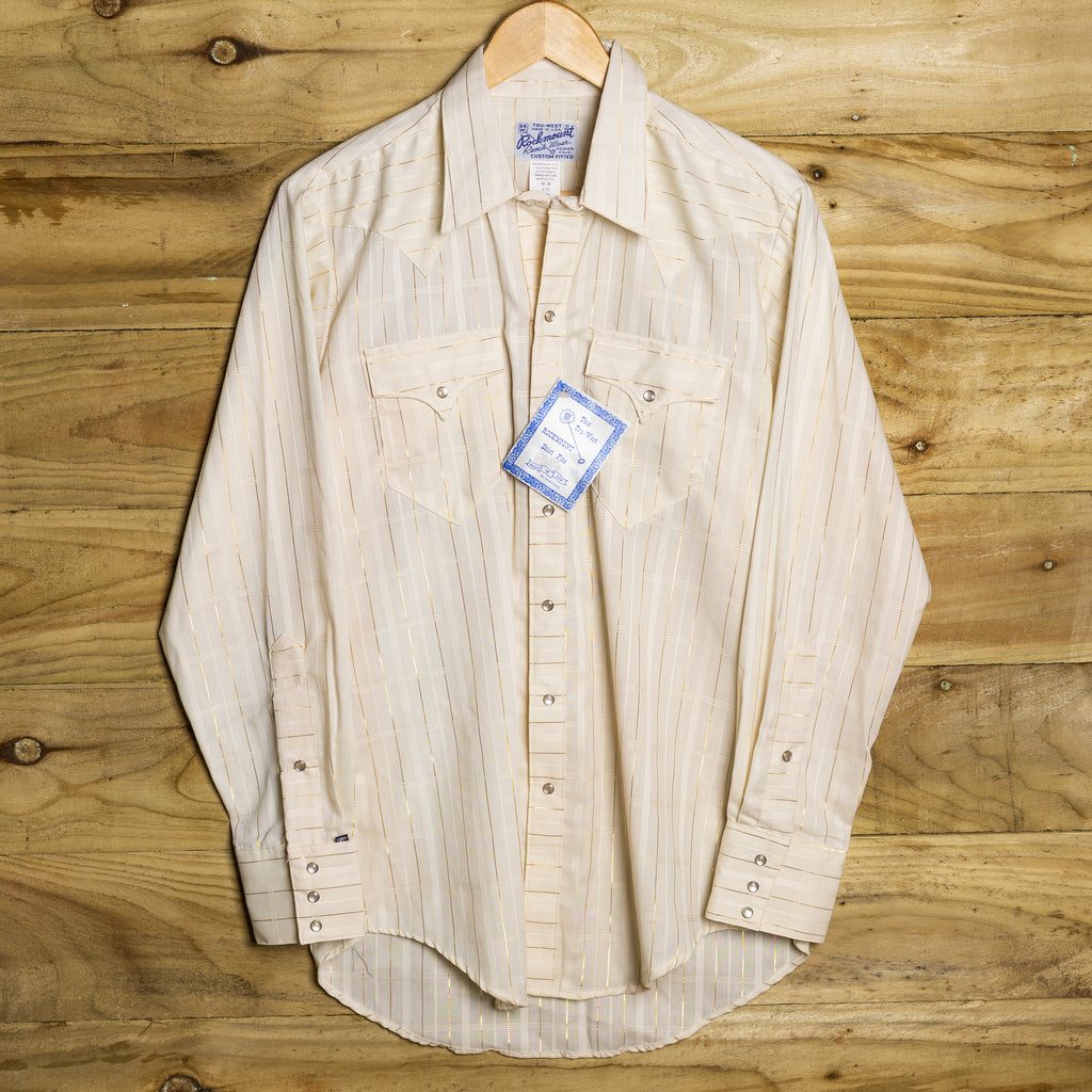 Vintage NWT Rockmount Ranchwear Mens Cream with Gold Lines Western Shirt