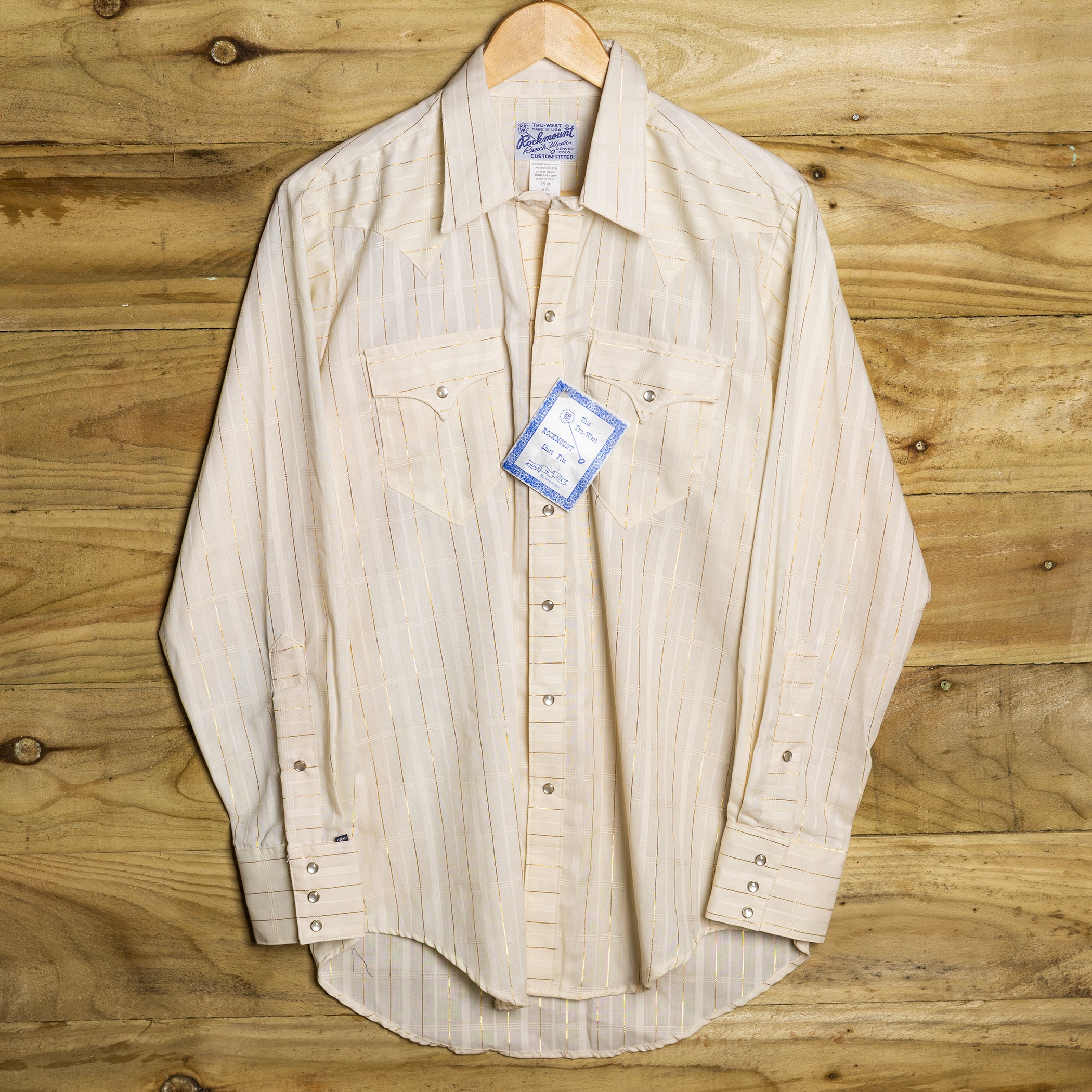 Vintage NWT Rockmount Ranchwear Mens Cream with Gold Lines Western Shirt