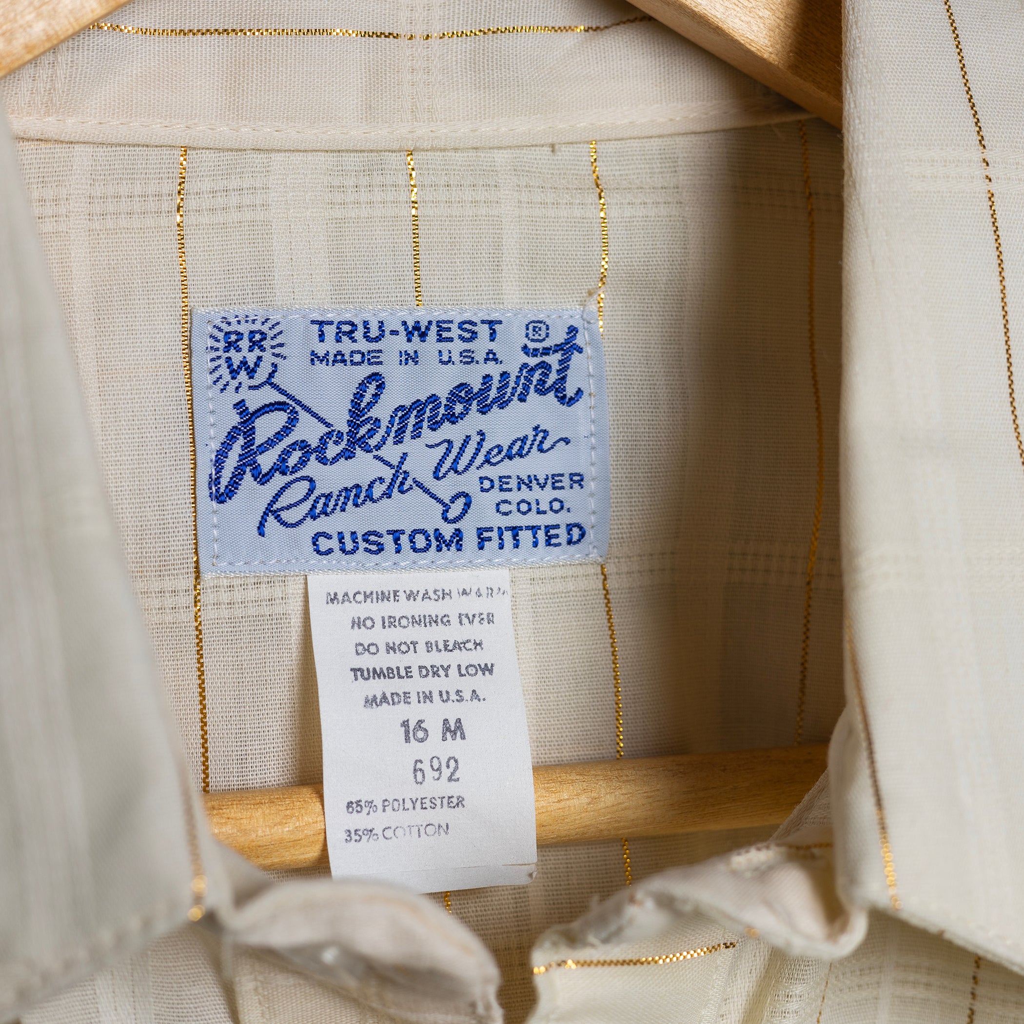 Vintage NWT Rockmount Ranchwear Mens Cream with Gold Lines Western Shirt