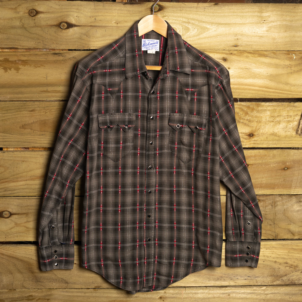 Rockmount Ranch Wear Striped Black Cotton Western Shirt | Pearl Snaps | Sawtooth Pockets | Men's M
