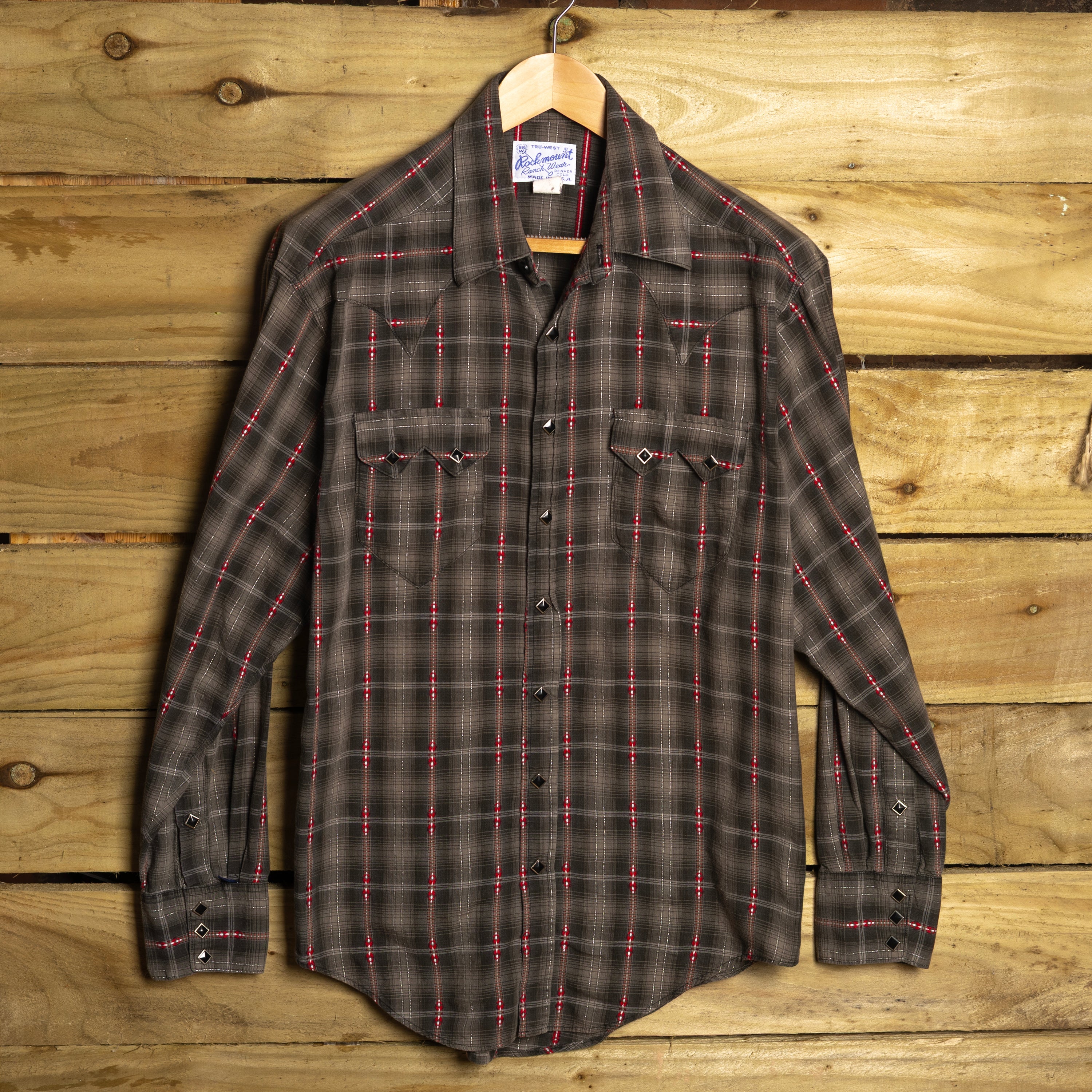 Rockmount Ranch Wear Striped Black Cotton Western Shirt | Pearl Snaps | Sawtooth Pockets | Men's M