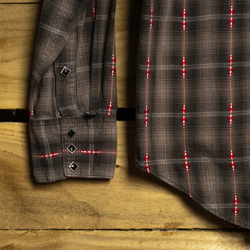 Rockmount Ranch Wear Striped Black Cotton Western Shirt | Pearl Snaps | Sawtooth Pockets | Men's M