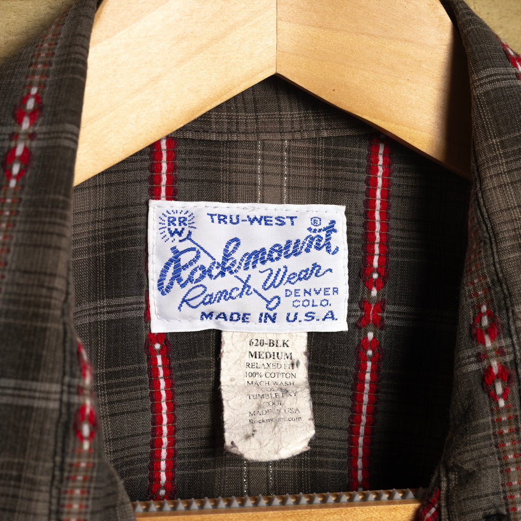 Rockmount Ranch Wear Striped Black Cotton Western Shirt | Pearl Snaps | Sawtooth Pockets | Men's M