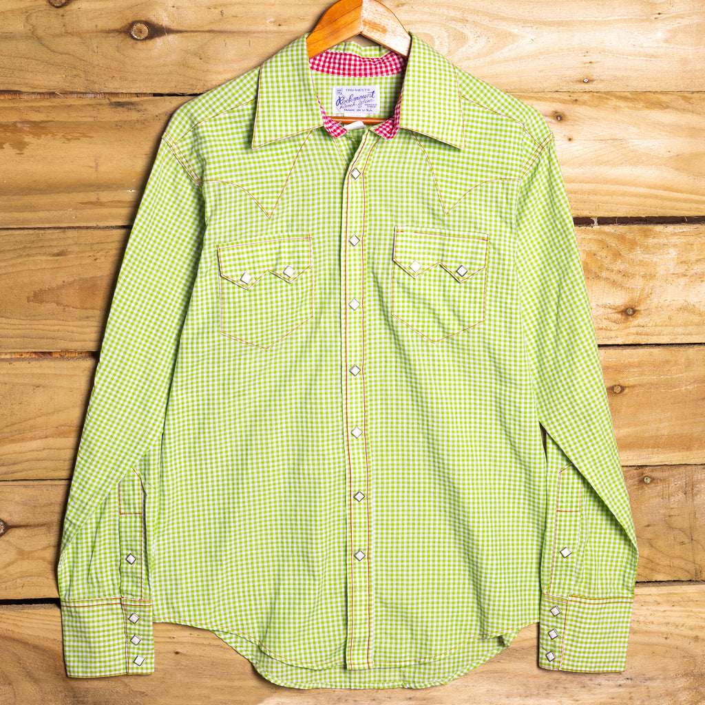 Vintage Rockmount Ranch Wear Green & White Check Western Shirt – Pearl Snaps, Size 10-12