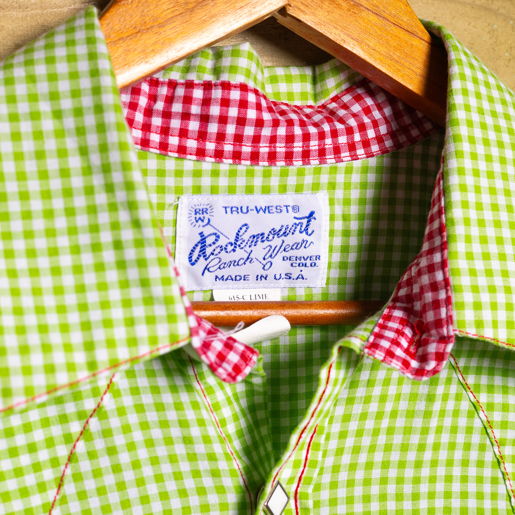 Vintage Rockmount Ranch Wear Green & White Check Western Shirt – Pearl Snaps, Size 10-12