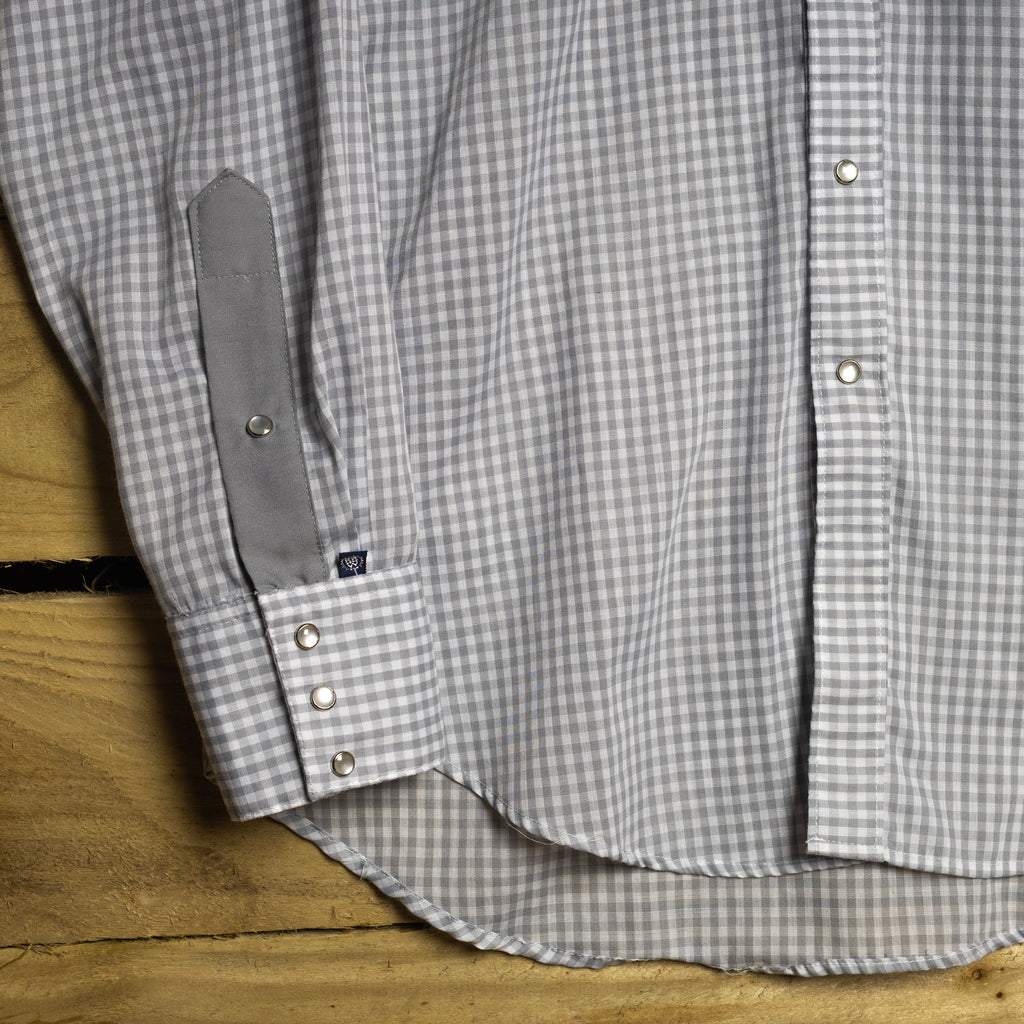 Vintage Rockmount Ranch Wear Grey & White Gingham Western Shirt with Pearl Snaps, Size L
