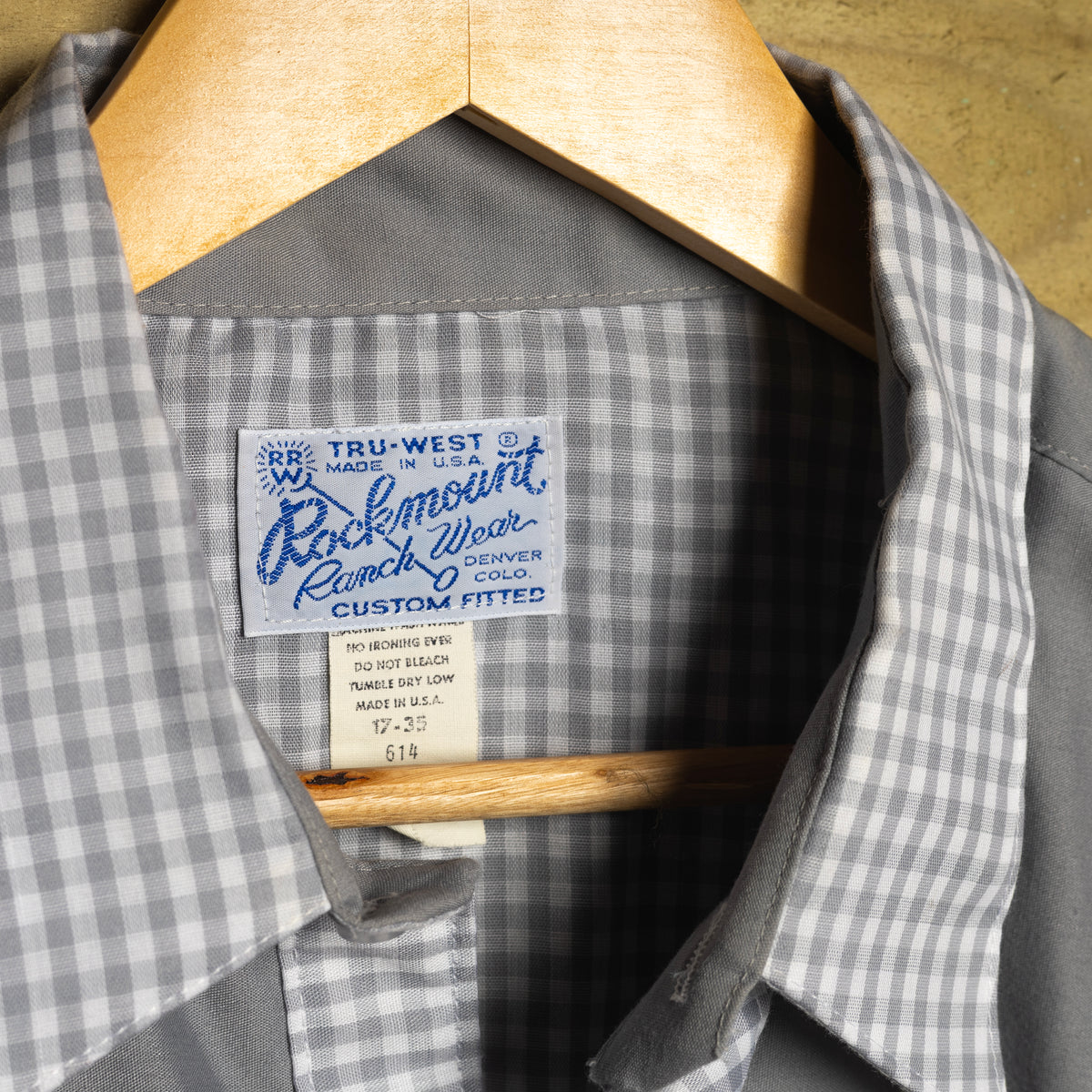 Vintage Rockmount Ranch Wear Grey & White Gingham Western Shirt with Pearl Snaps, Size L