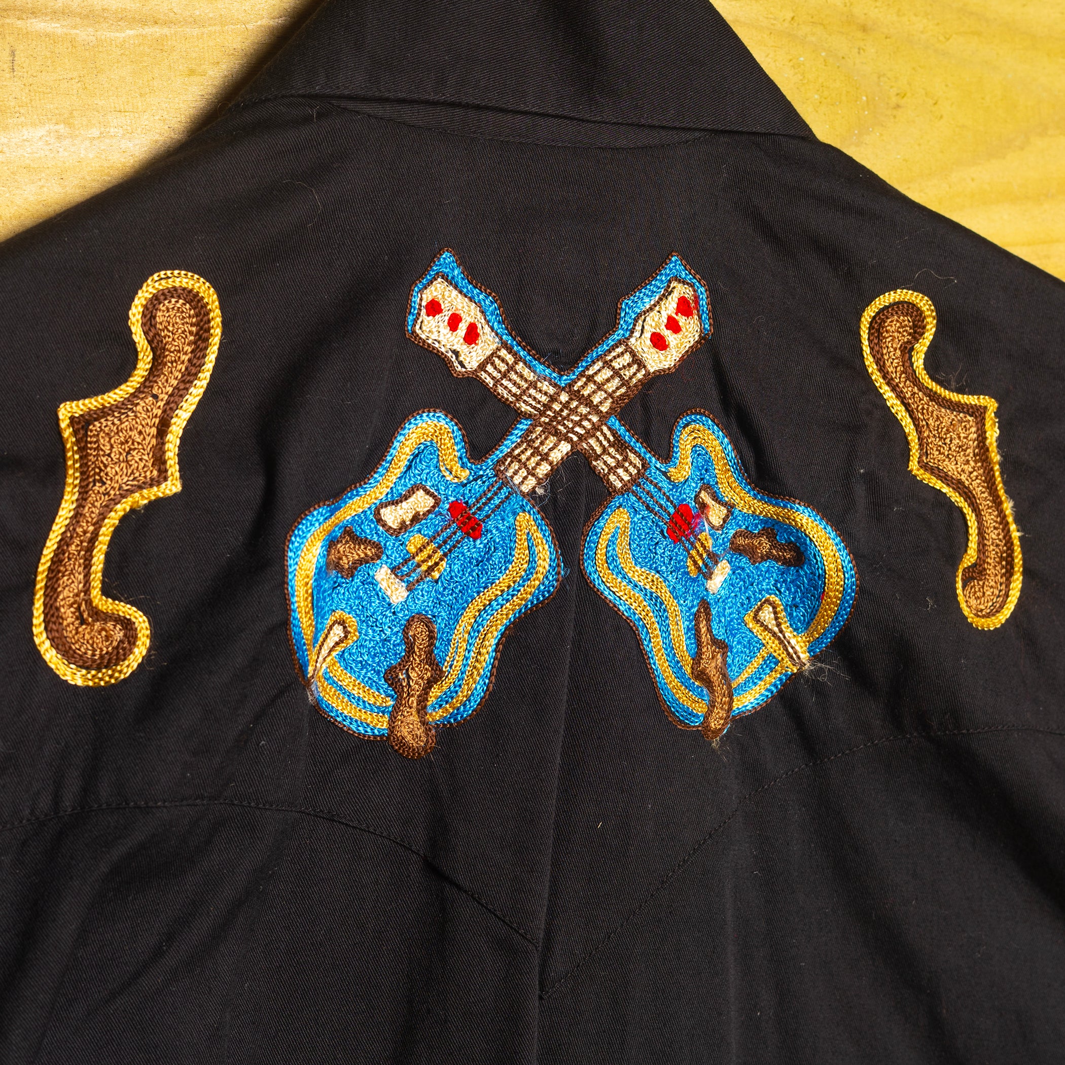 Rockmount Ranch Wear Guitar Embroidered Black Western Shirt with Pearl Snaps - Size Small