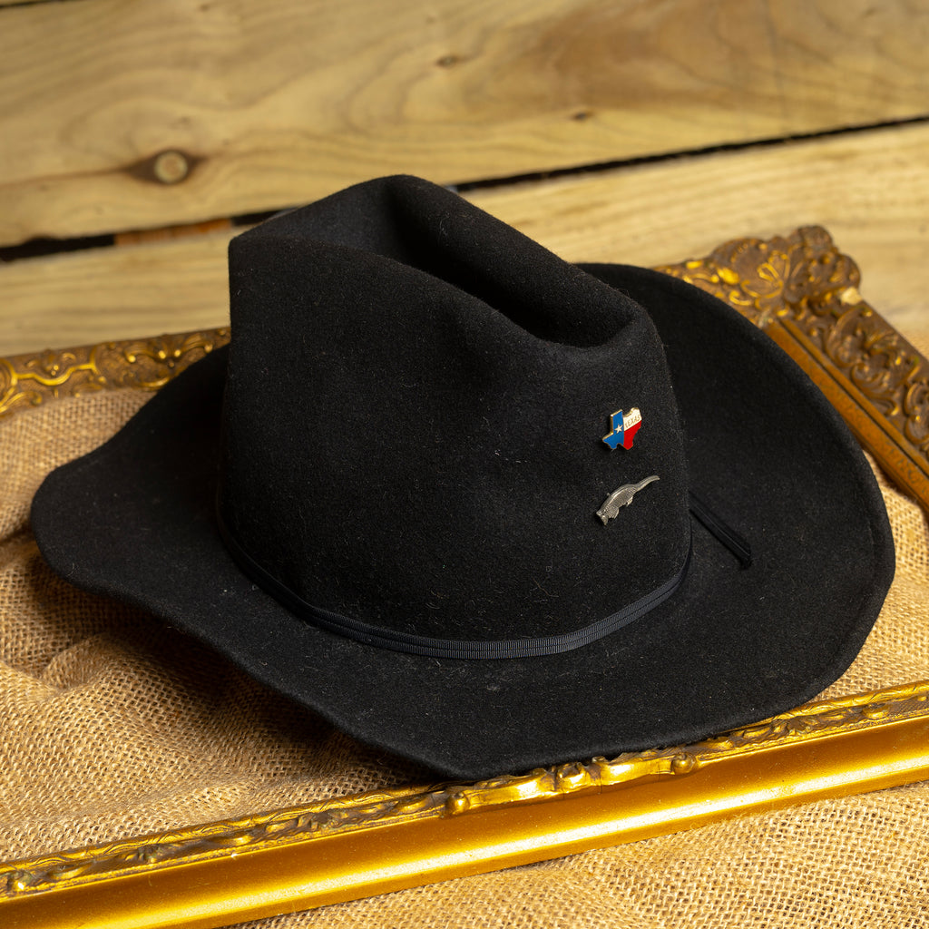 Rockmount Ranch Wear Black Texan Wool Cowboy Hat with Texas & Armadillo Pins