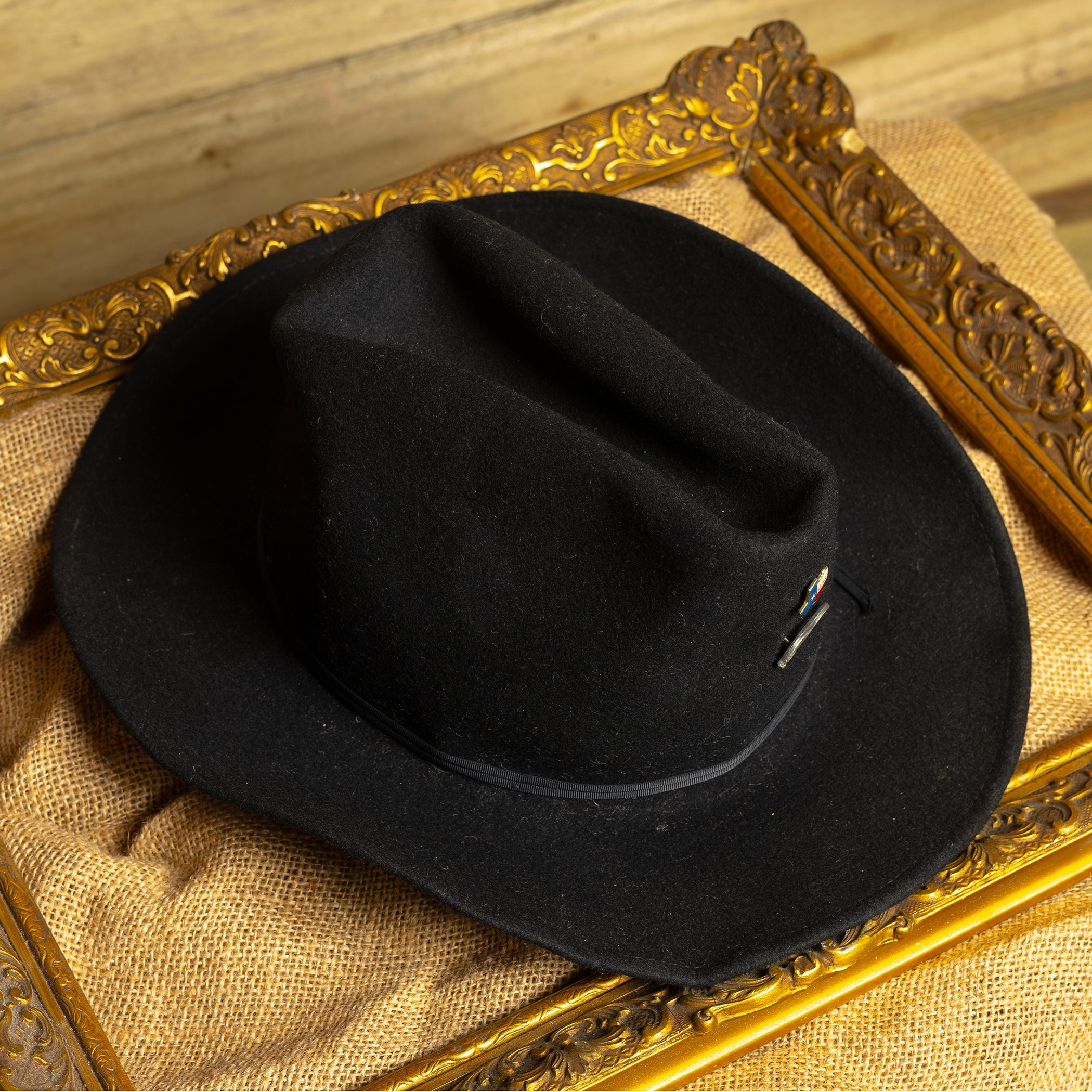 Rockmount Ranch Wear Black Texan Wool Cowboy Hat with Texas & Armadillo Pins