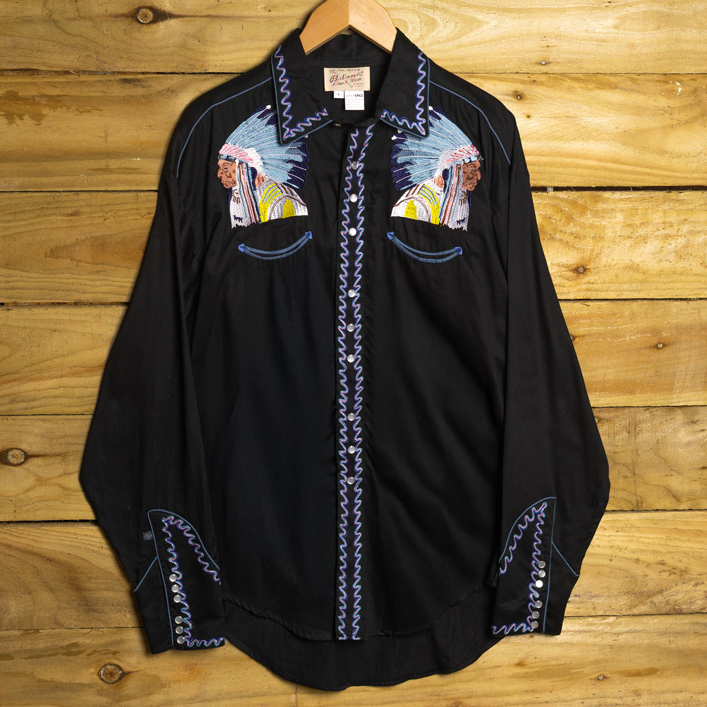 Rockmount Ranch Wear Black Embroidered Western Shirt - Pearl Snaps - Size L