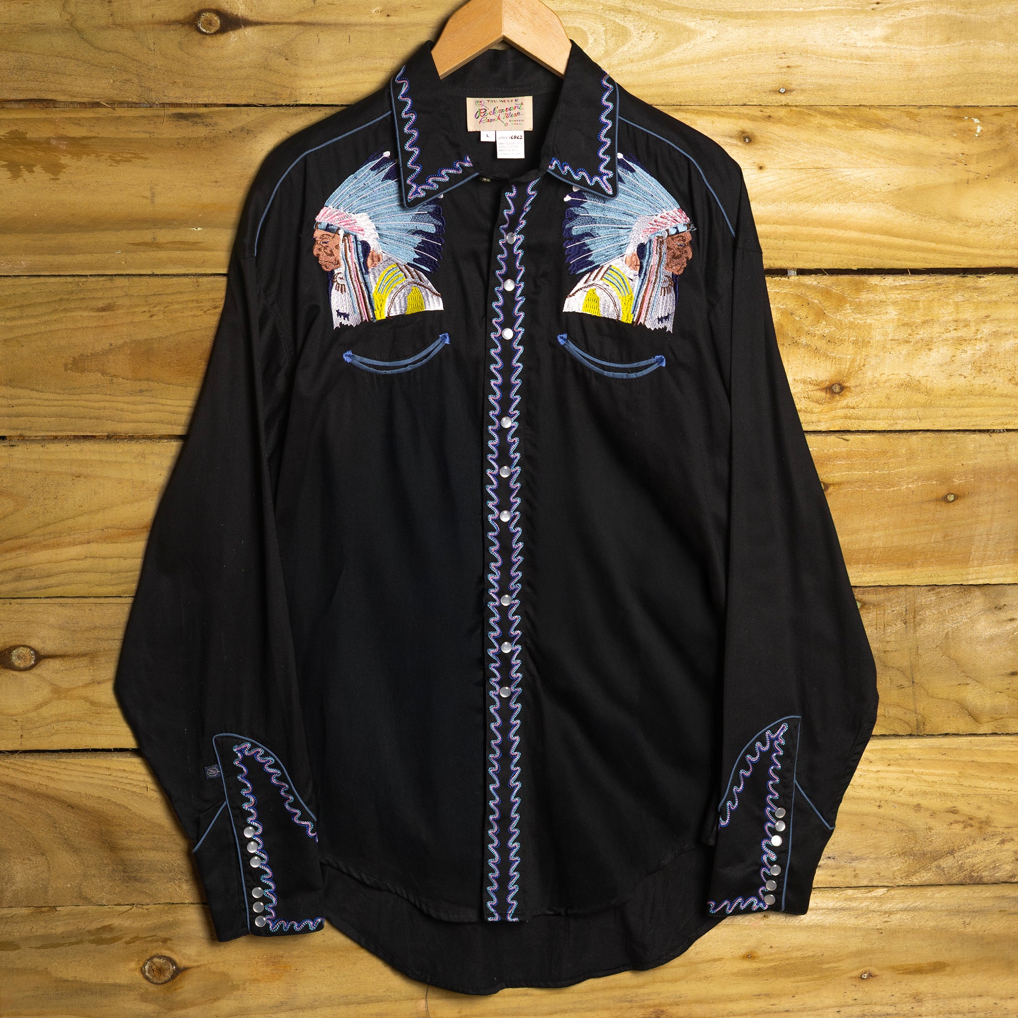 Rockmount Ranch Wear Black Embroidered Western Shirt - Pearl Snaps - Size L