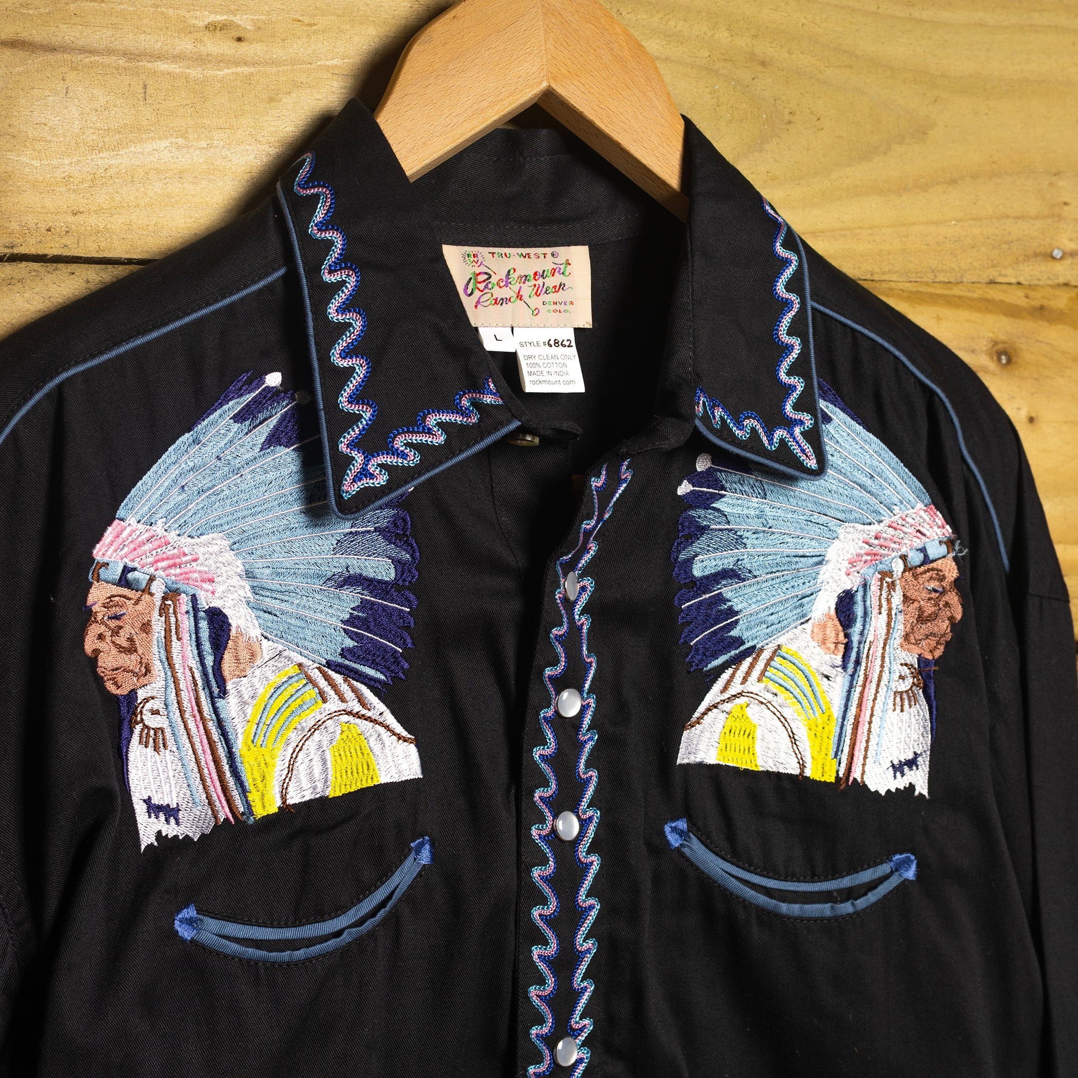 Rockmount Ranch Wear Black Embroidered Western Shirt - Pearl Snaps - Size L