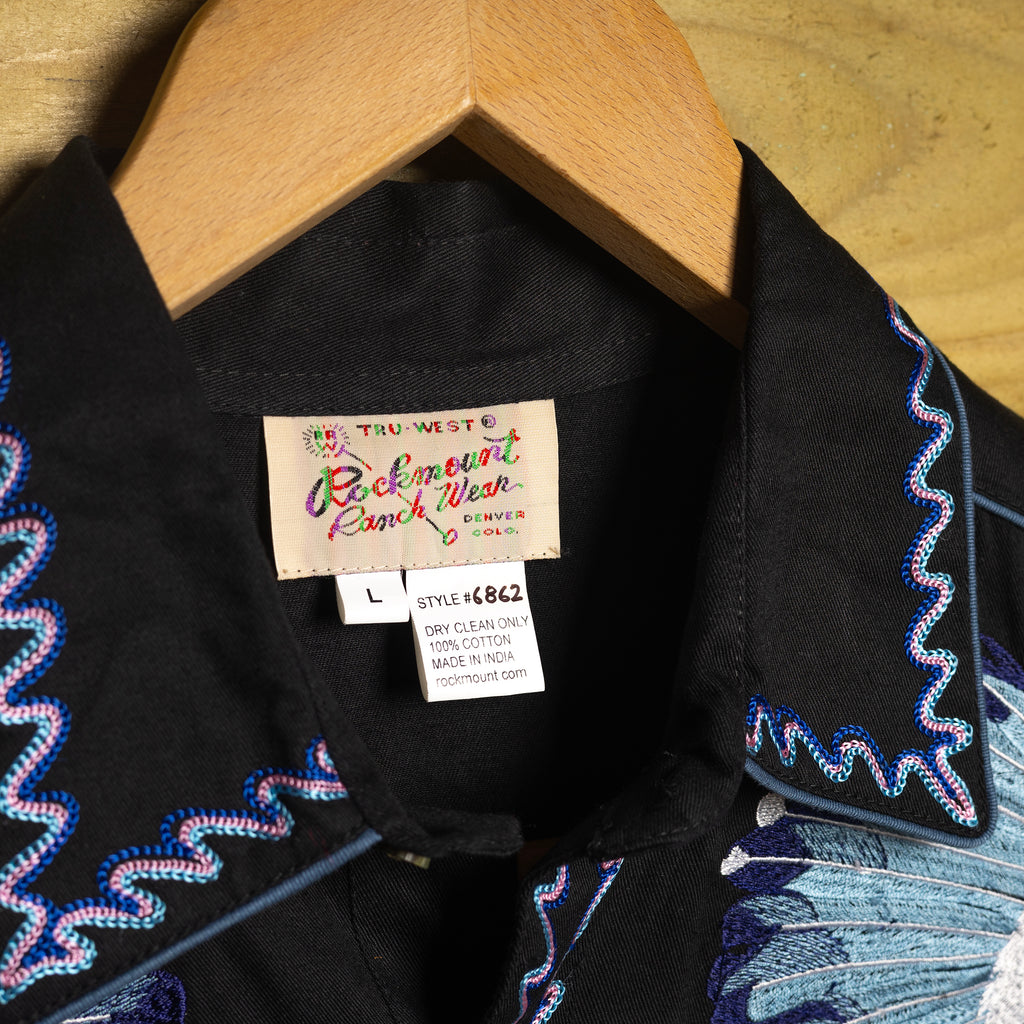 Rockmount Ranch Wear Black Embroidered Western Shirt - Pearl Snaps - Size L