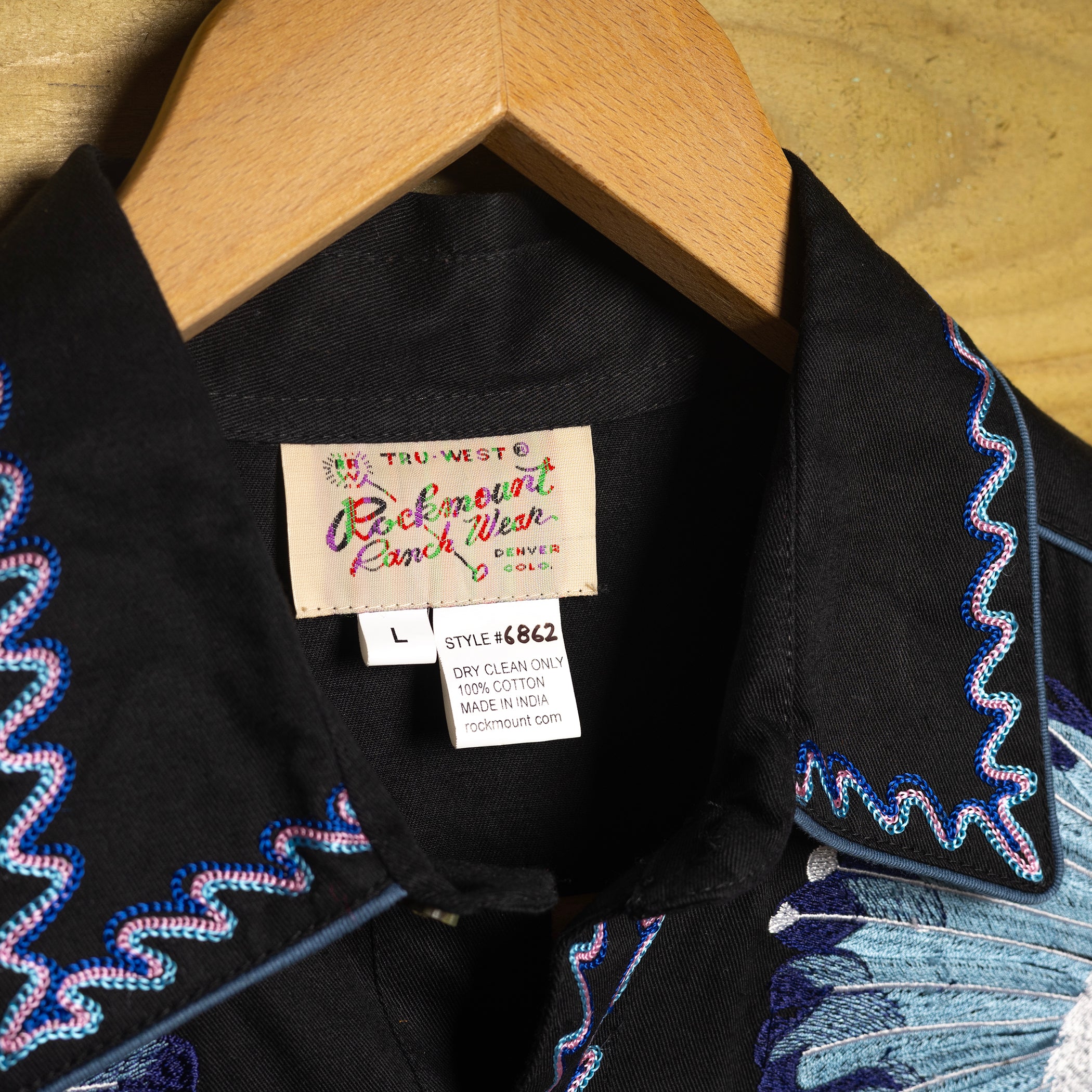 Rockmount Ranch Wear Black Embroidered Western Shirt - Pearl Snaps - Size L