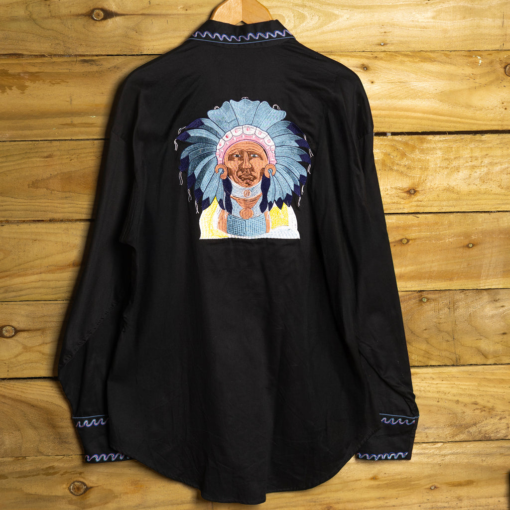 Rockmount Ranch Wear Black Embroidered Western Shirt - Pearl Snaps - Size L