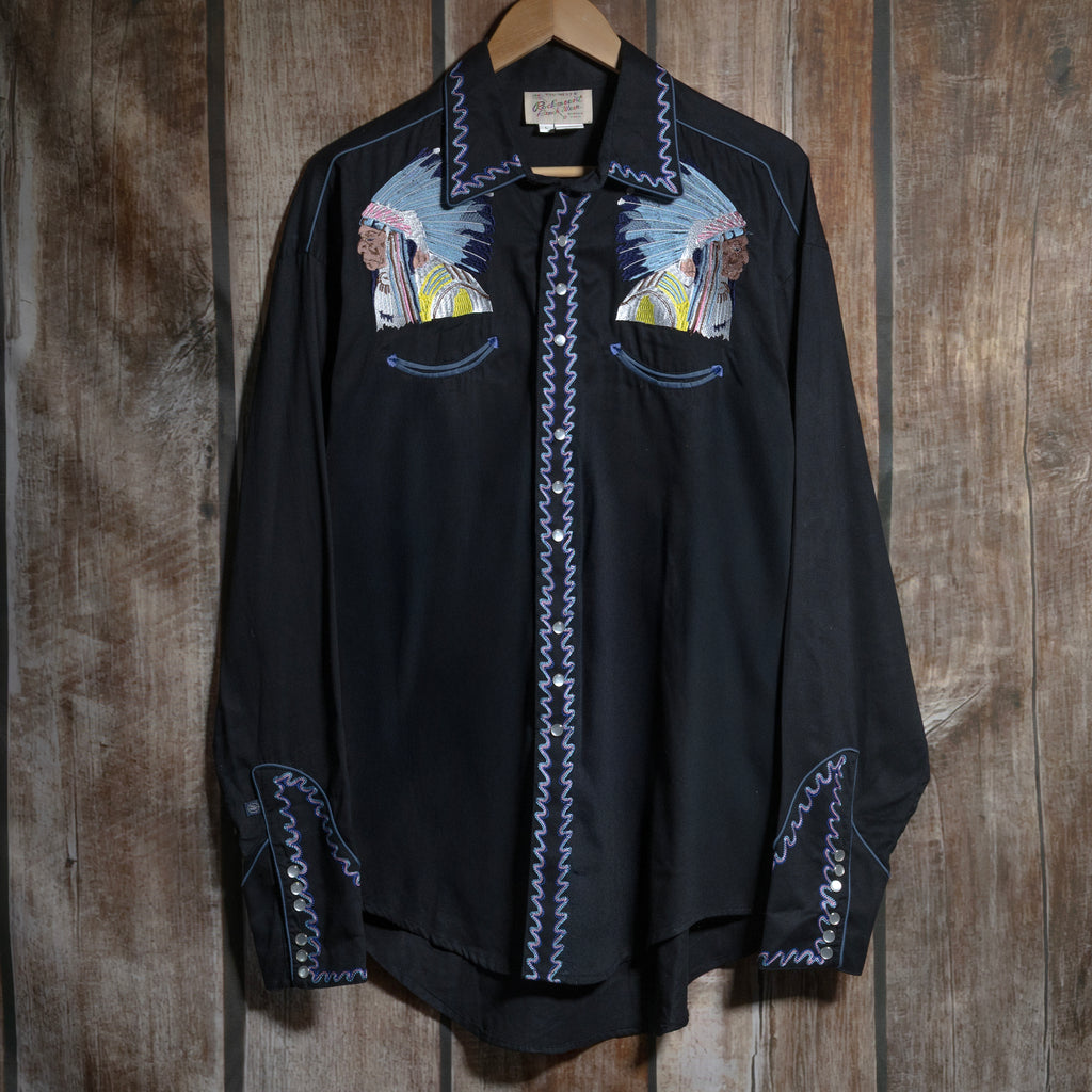Rockmount Ranch Wear Black Embroidered Western Shirt L