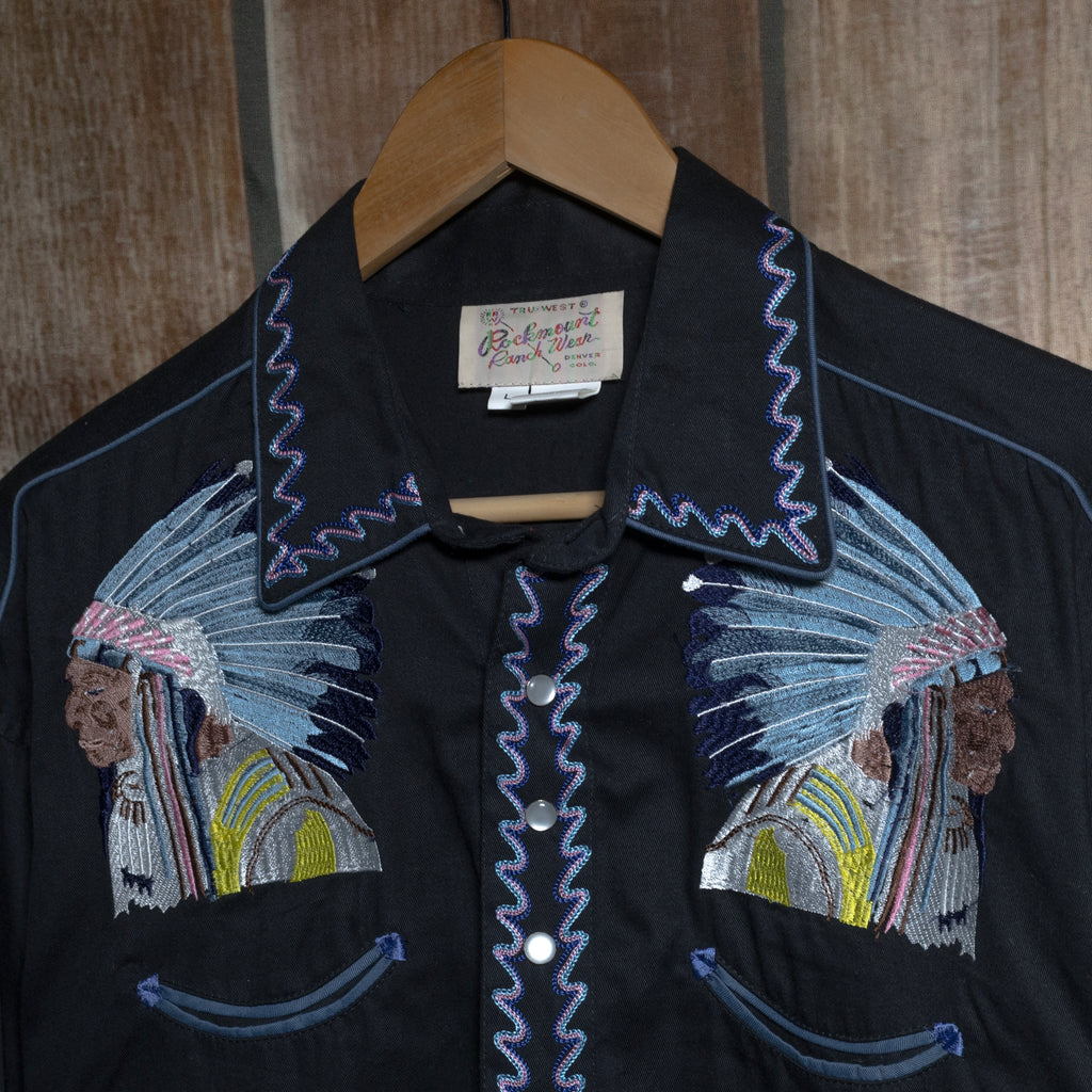 Rockmount Ranch Wear Black Embroidered Western Shirt L