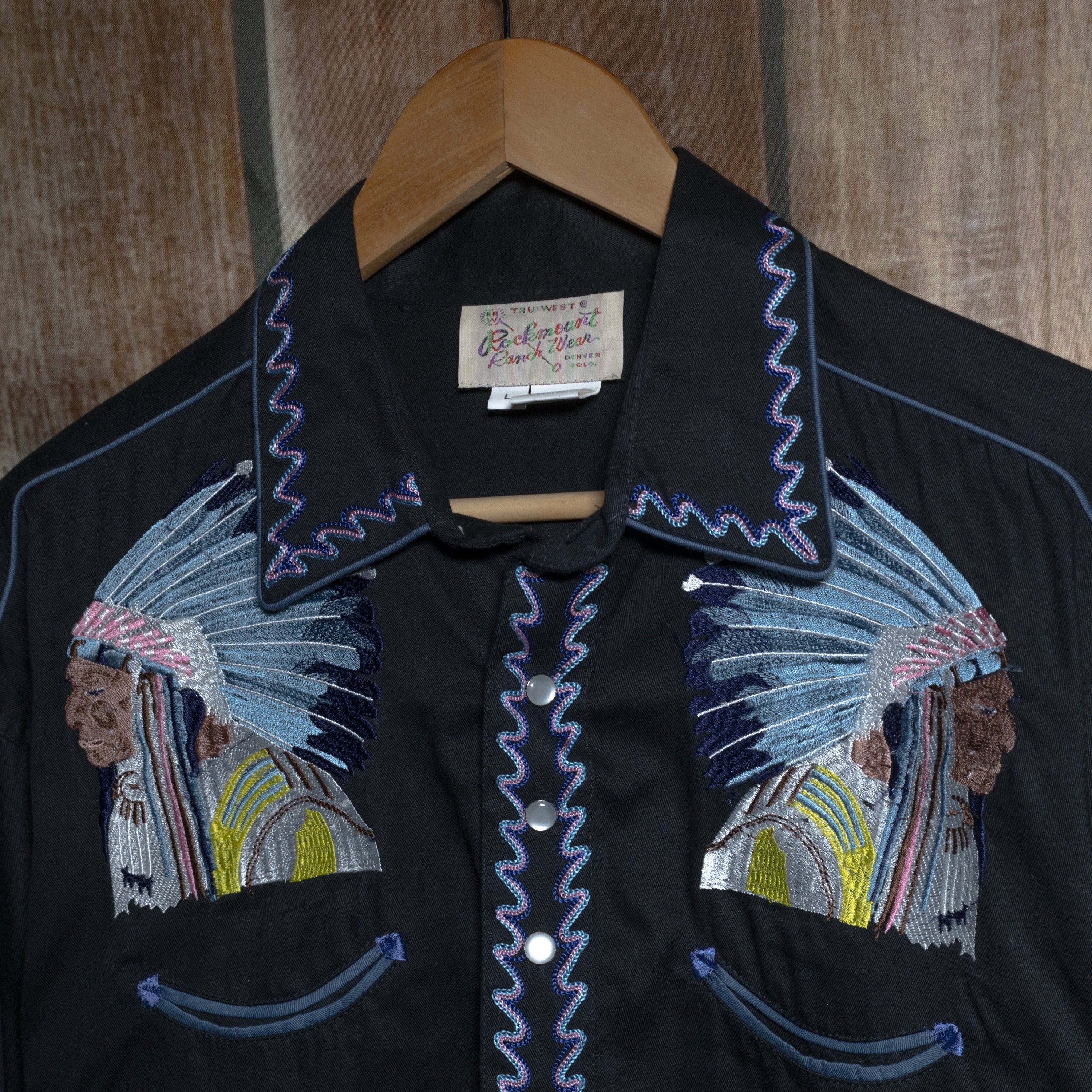 Rockmount Ranch Wear Black Embroidered Western Shirt L
