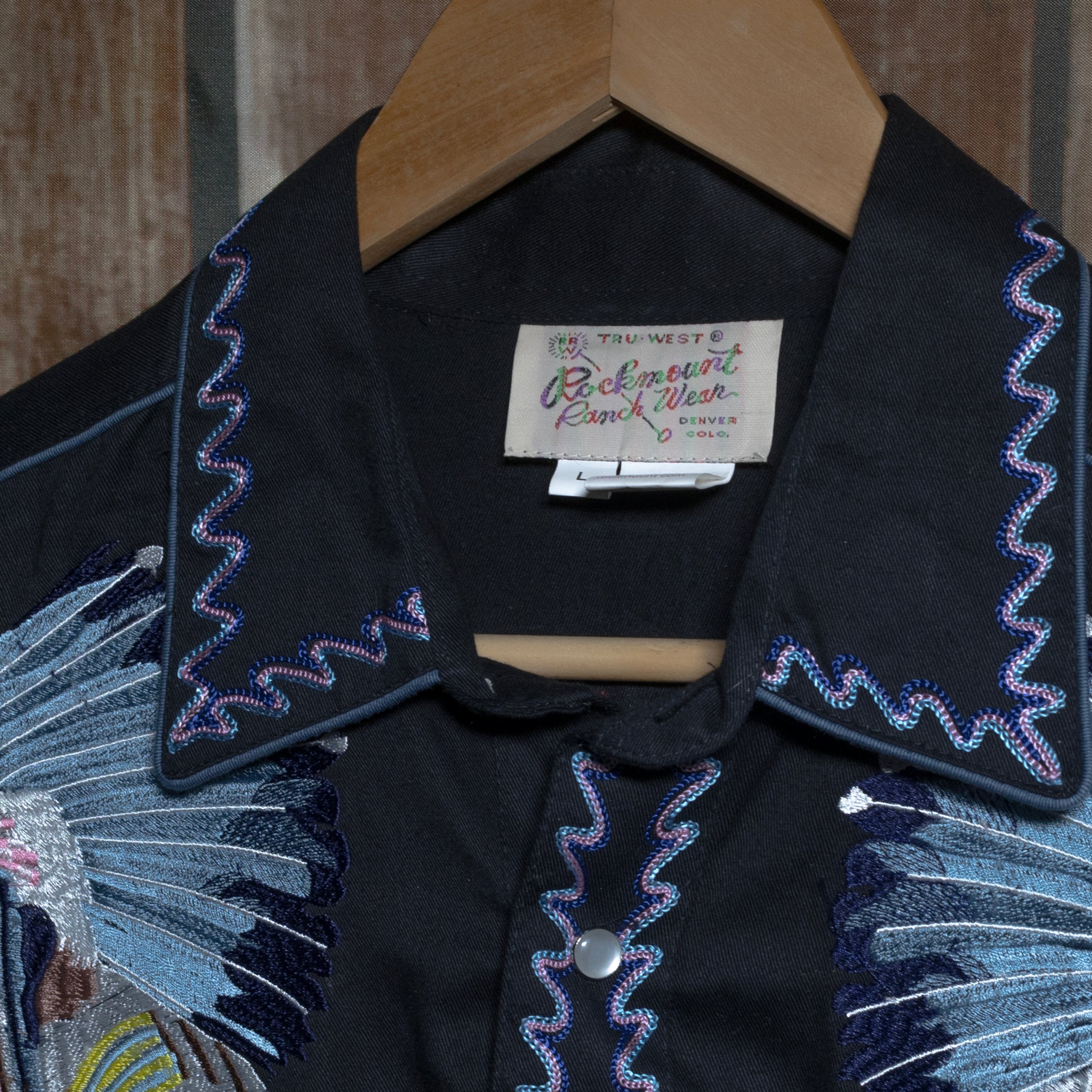 Rockmount Ranch Wear Black Embroidered Western Shirt L