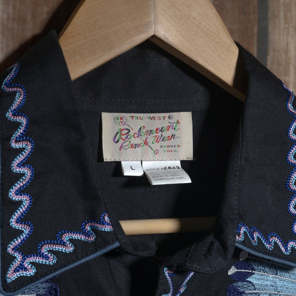 Rockmount Ranch Wear Black Embroidered Western Shirt L
