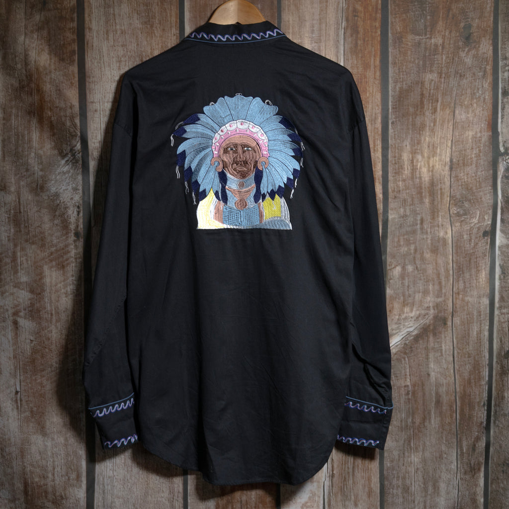 Rockmount Ranch Wear Black Embroidered Western Shirt L