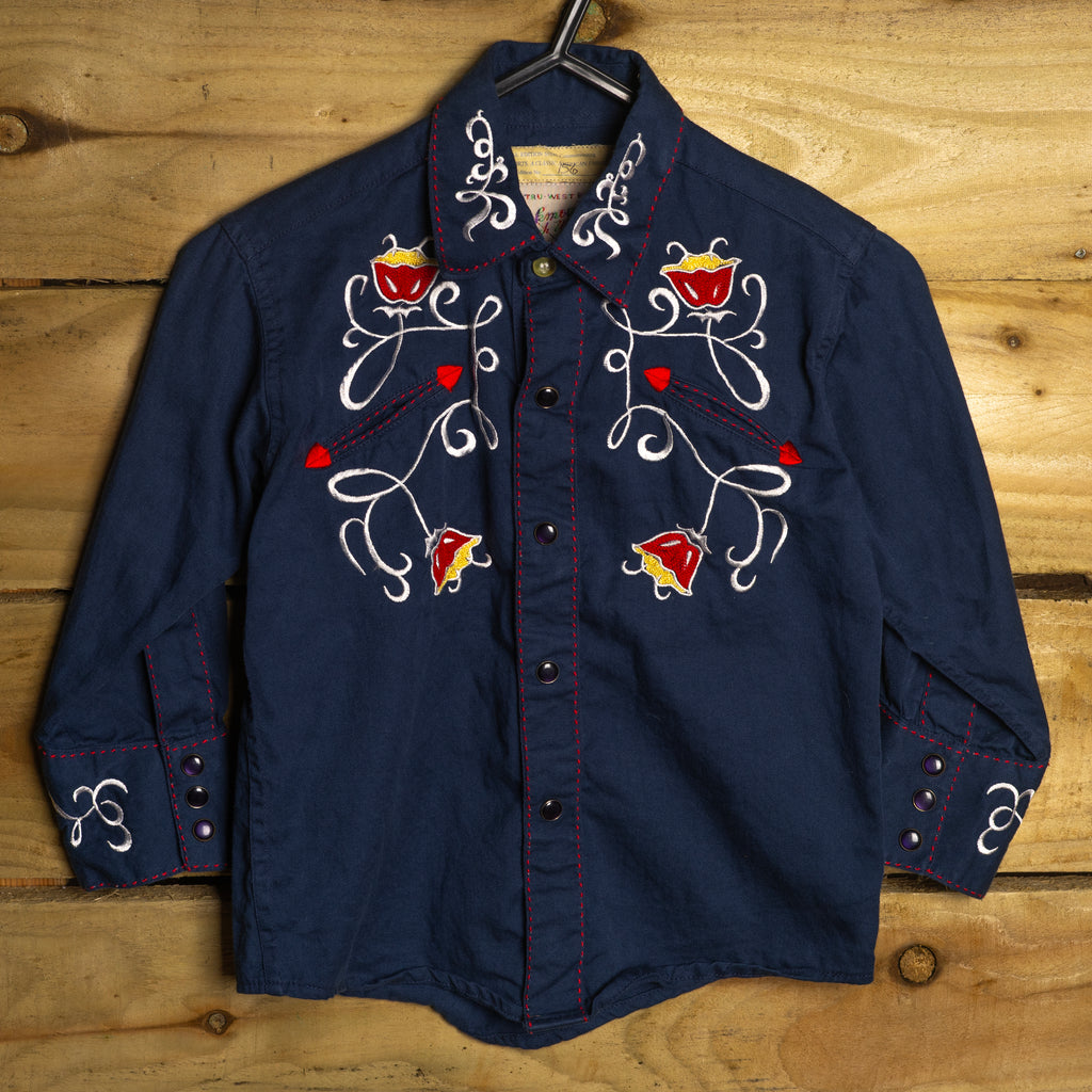 Rockmount Ranch Wear x Gibbs Smith Limited Edition Floral Embroidered Kids Pearl Snap Western Shirt No.156 — Size S (2-4)
