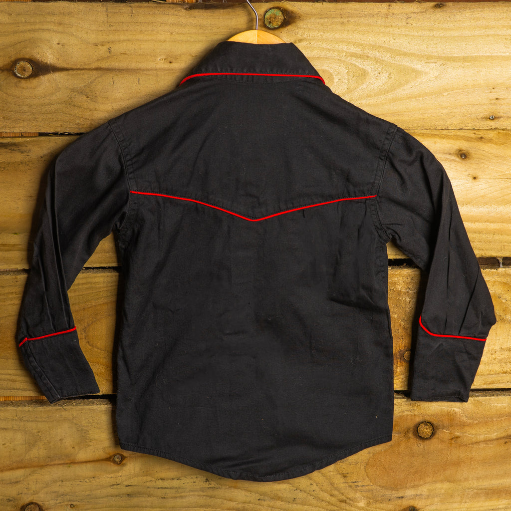 Rockmount Ranch Wear Kids Vintage Black & Red Embroidered Skull Pearl Snap Western Shirt — Size S