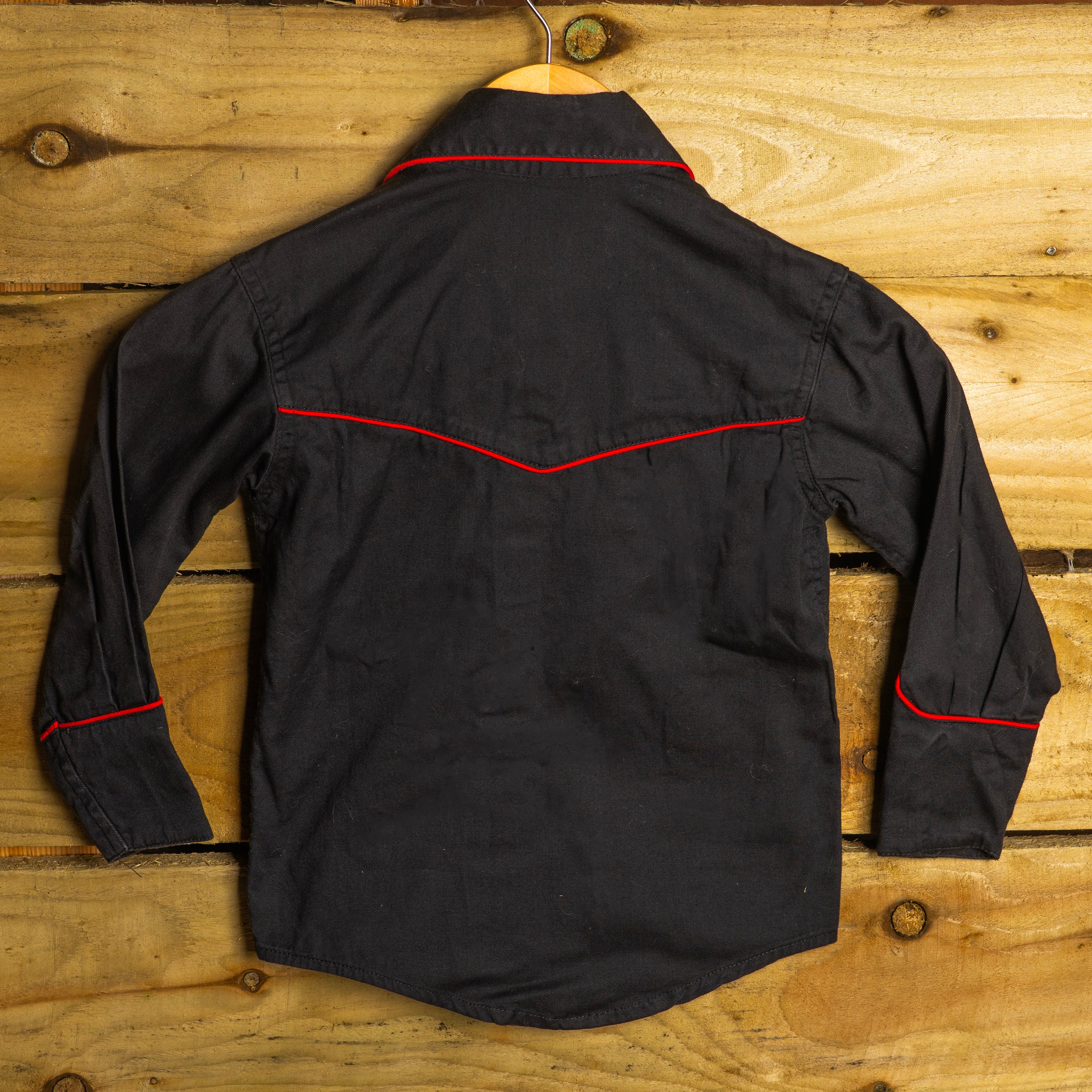 Rockmount Ranch Wear Kids Vintage Black & Red Embroidered Skull Pearl Snap Western Shirt — Size S