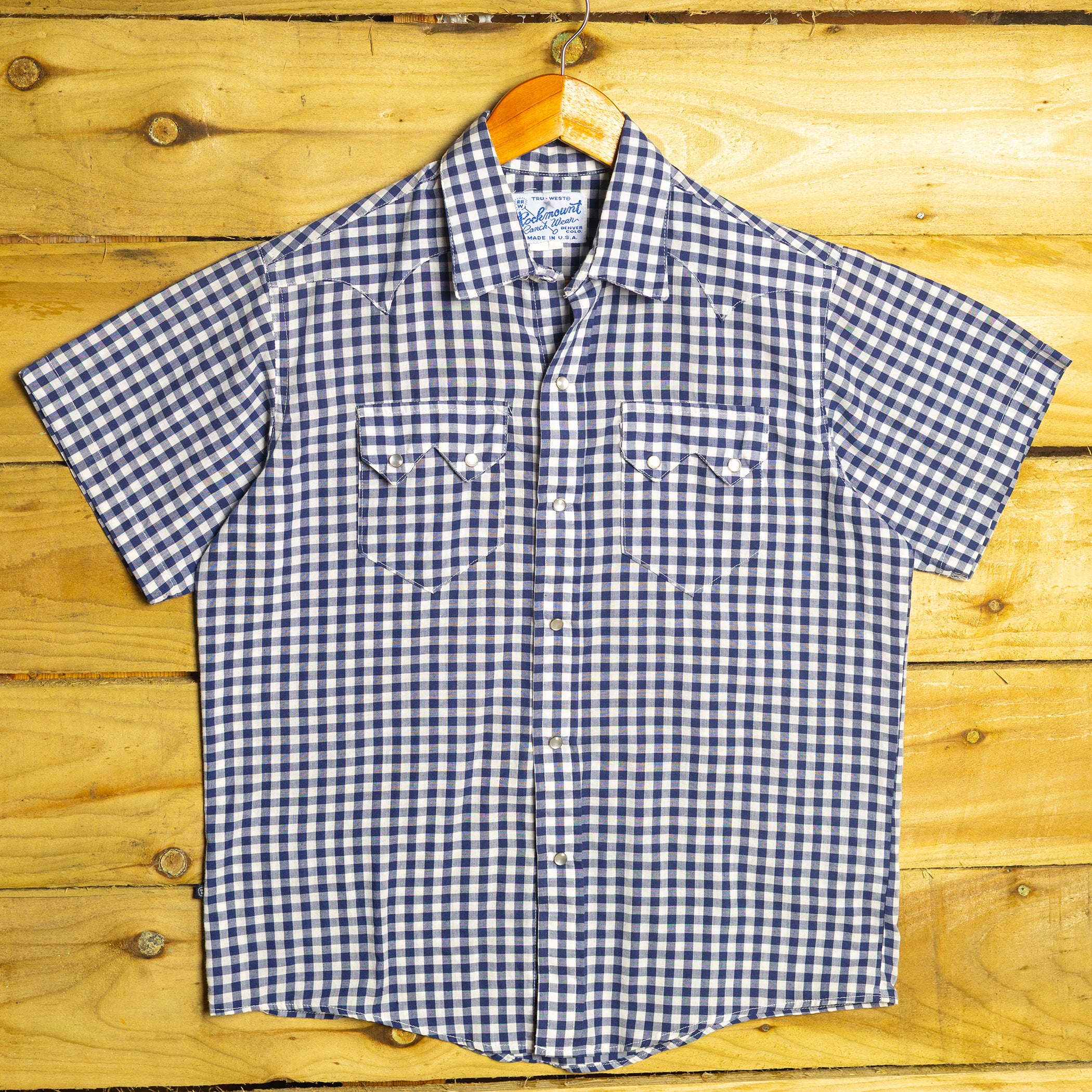 Rockmount Ranch Wear Youth Blue & White Check Western Shirt - Pearl Snaps - Teen Size