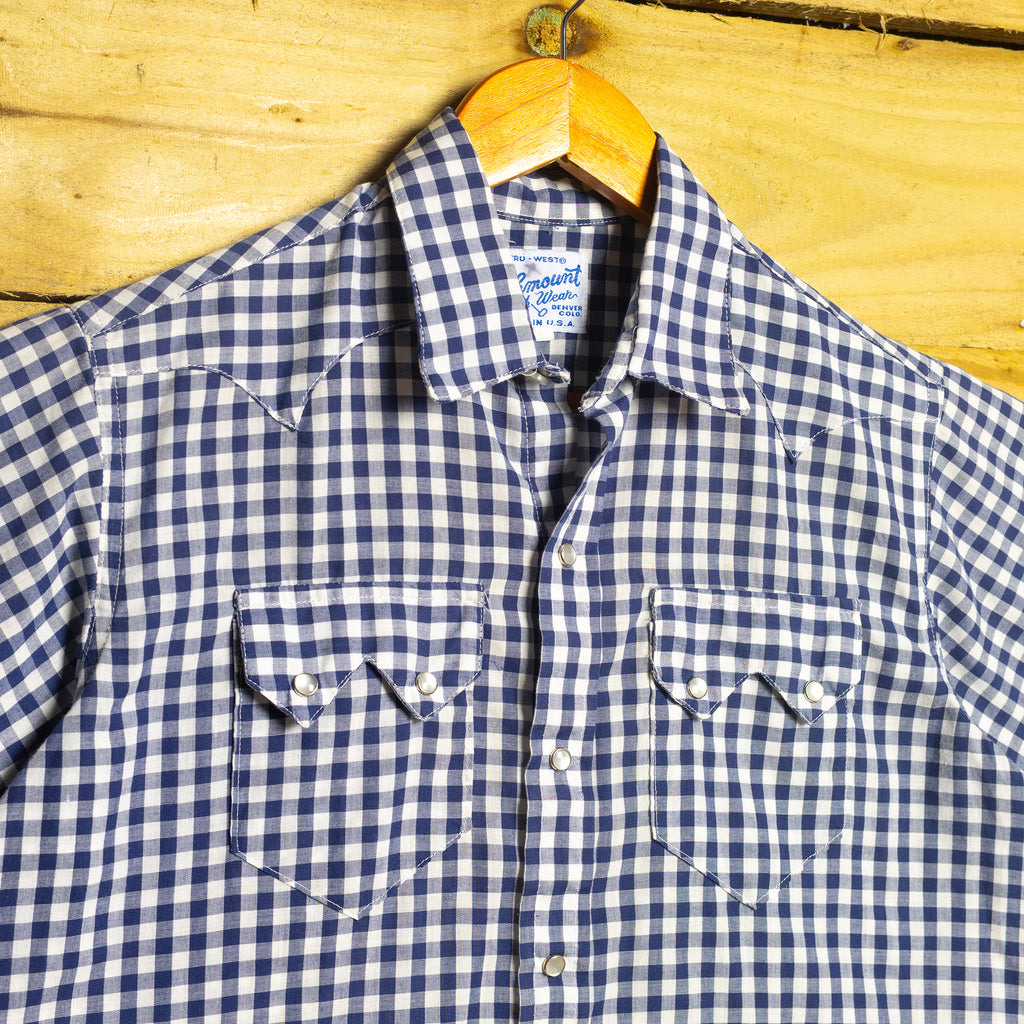 Rockmount Ranch Wear Youth Blue & White Check Western Shirt - Pearl Snaps - Teen Size