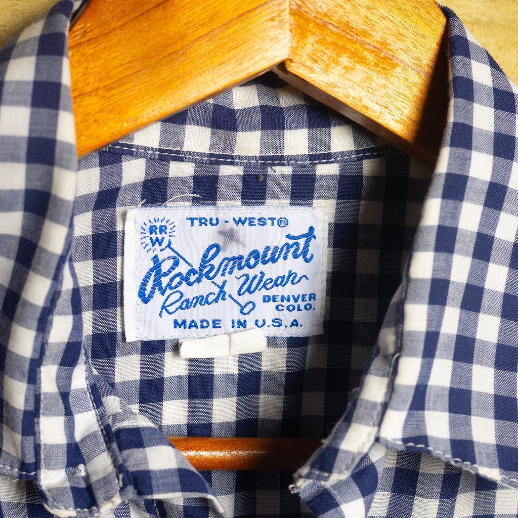 Rockmount Ranch Wear Youth Blue & White Check Western Shirt - Pearl Snaps - Teen Size