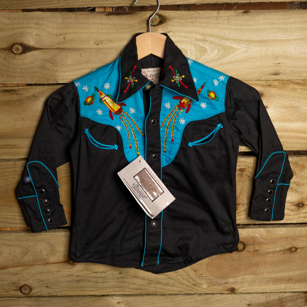 Rockmount Ranch Wear Rocket & Planet Embroidered Kids Western Shirt - Pearl Snaps - Size S