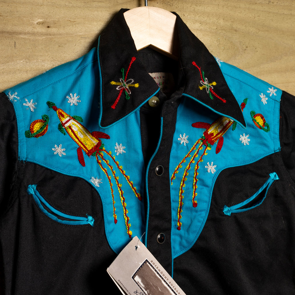 Rockmount Ranch Wear Rocket & Planet Embroidered Kids Western Shirt - Pearl Snaps - Size S