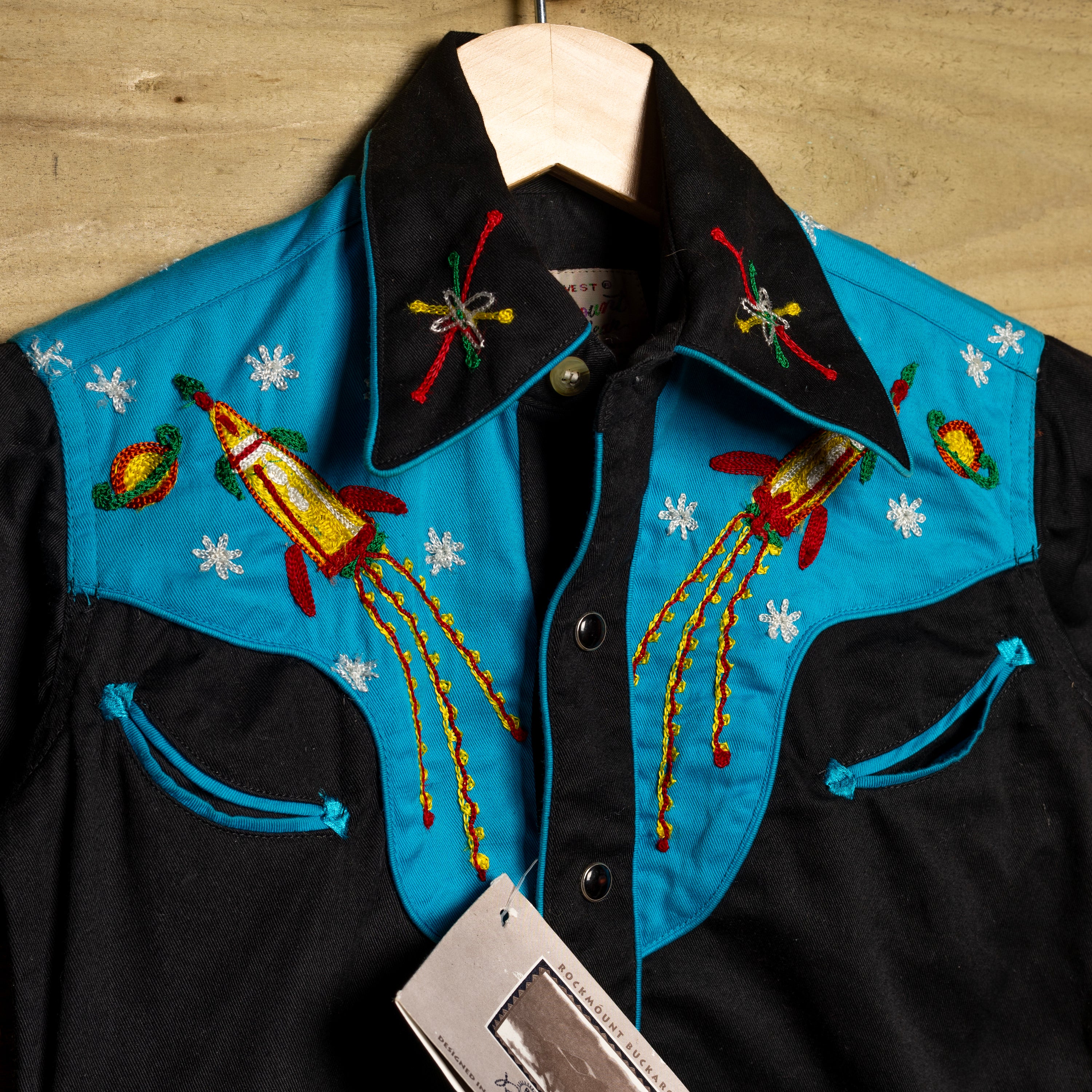 Rockmount Ranch Wear Rocket & Planet Embroidered Kids Western Shirt - Pearl Snaps - Size S