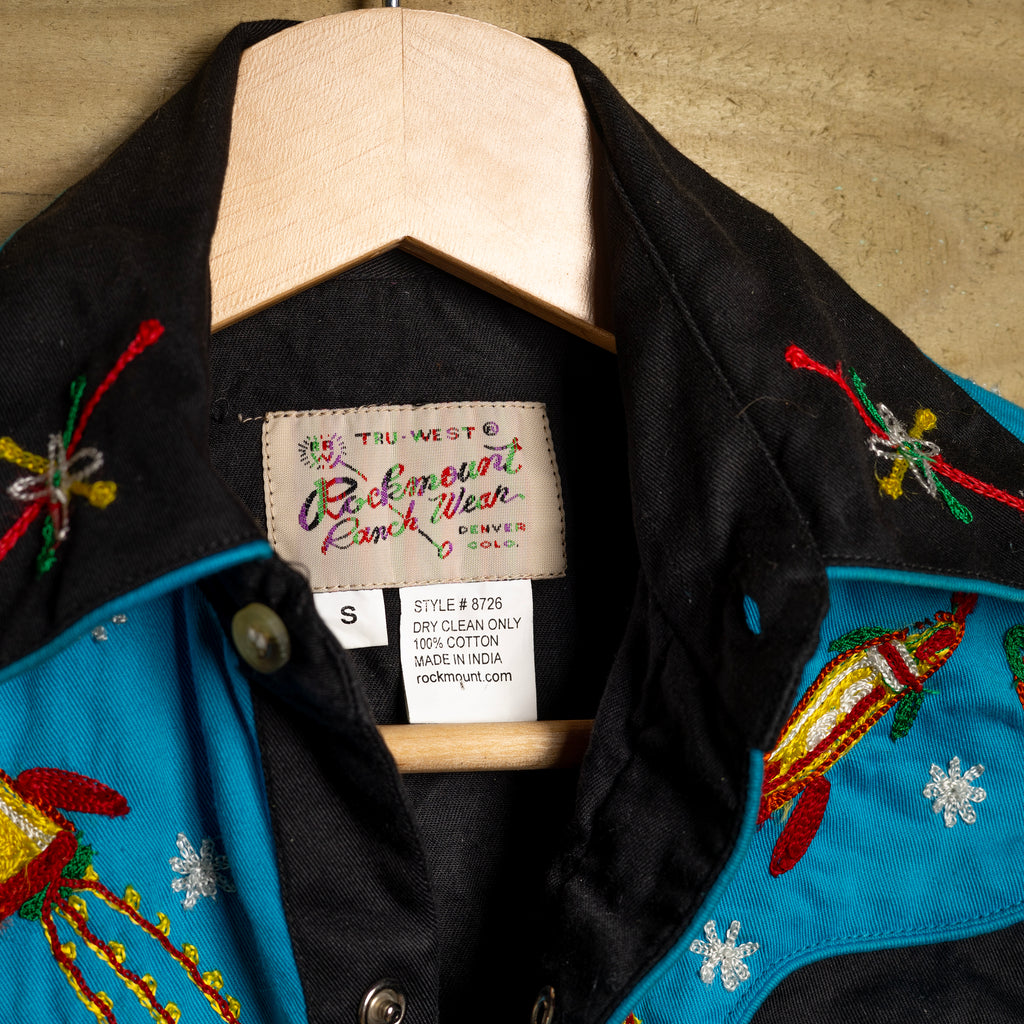 Rockmount Ranch Wear Rocket & Planet Embroidered Kids Western Shirt - Pearl Snaps - Size S