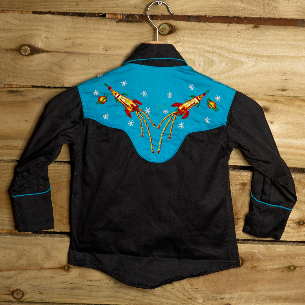 Rockmount Ranch Wear Rocket & Planet Embroidered Kids Western Shirt - Pearl Snaps - Size S
