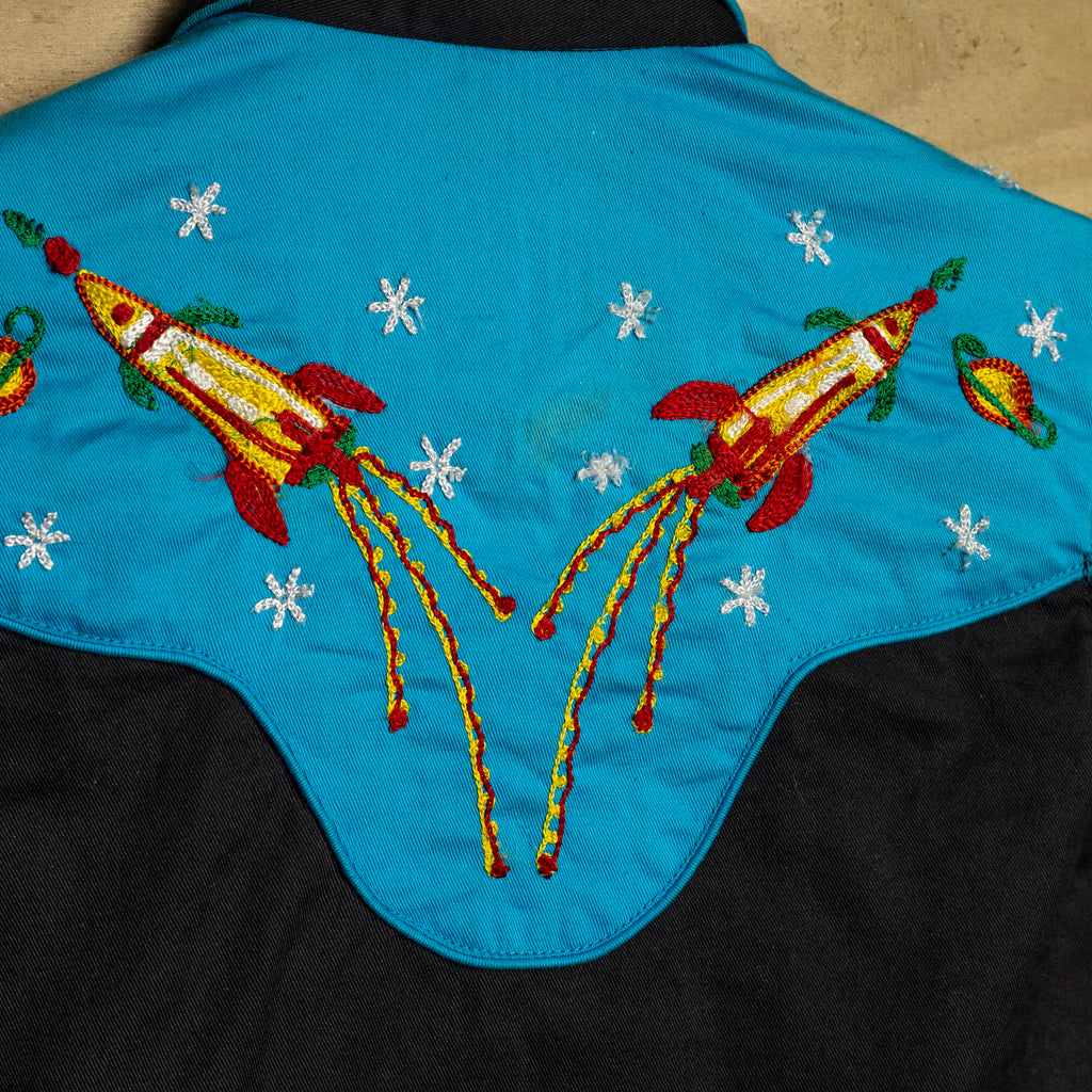 Rockmount Ranch Wear Rocket & Planet Embroidered Kids Western Shirt - Pearl Snaps - Size S