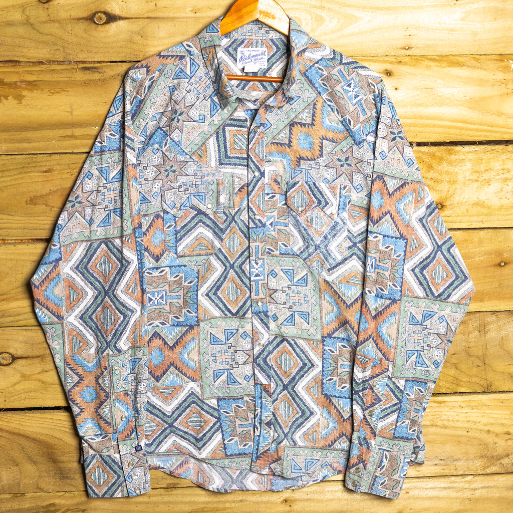 Vintage Rockmount Ranch Wear Aztec Print Western Shirt – Pearl Snaps, Size L