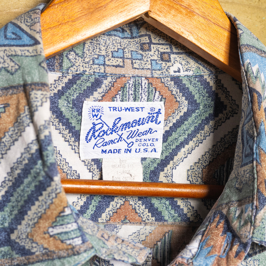 Vintage Rockmount Ranch Wear Aztec Print Western Shirt – Pearl Snaps, Size L