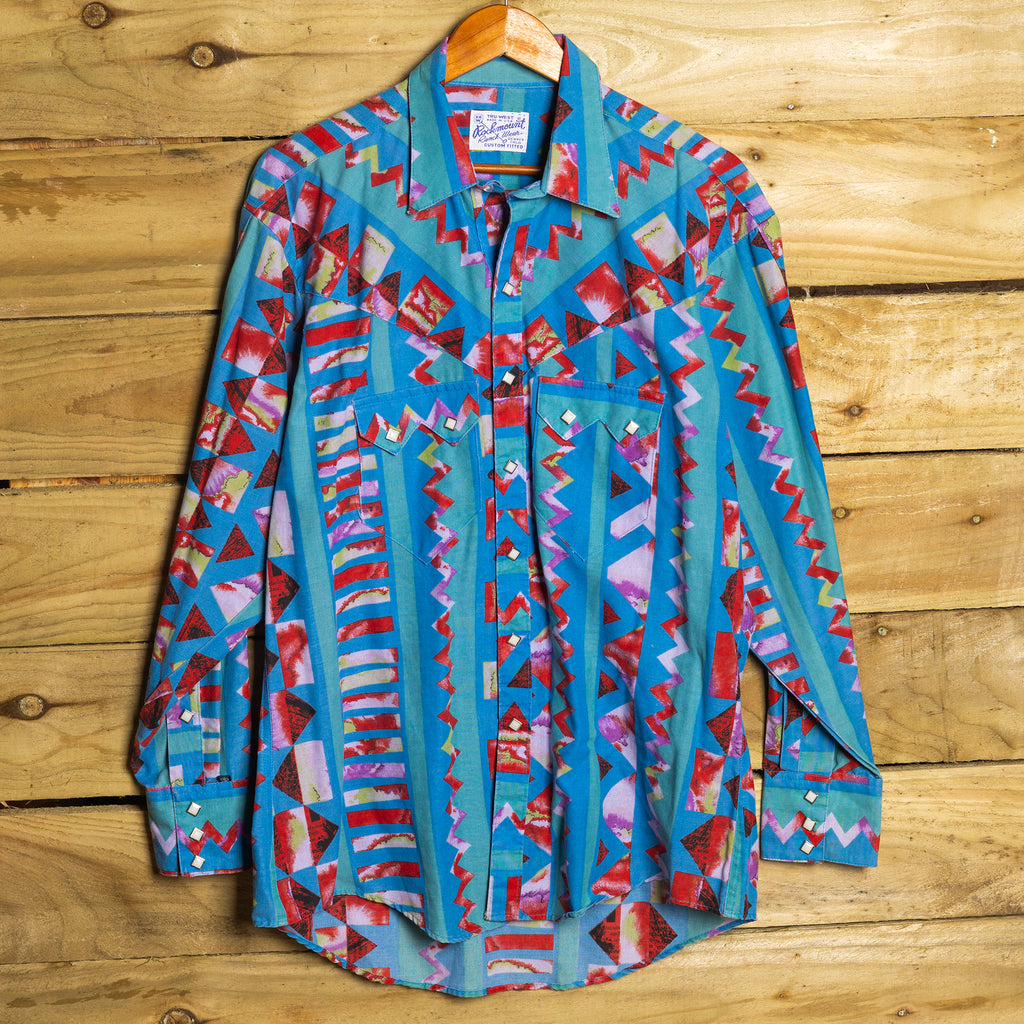 Rockmount Ranchwear Patterned Cowboy Shirt with Pearl Snaps - Size Large