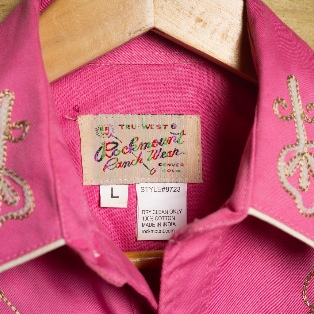 Rockmount Ranch Wear Girls Pink Embroidered Fringe Western Shirt – Pearl Snaps – Size L