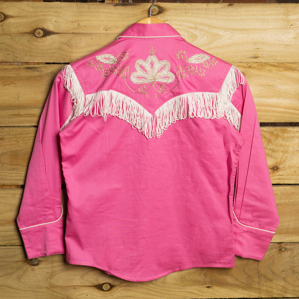Rockmount Ranch Wear Girls Pink Embroidered Fringe Western Shirt – Pearl Snaps – Size L