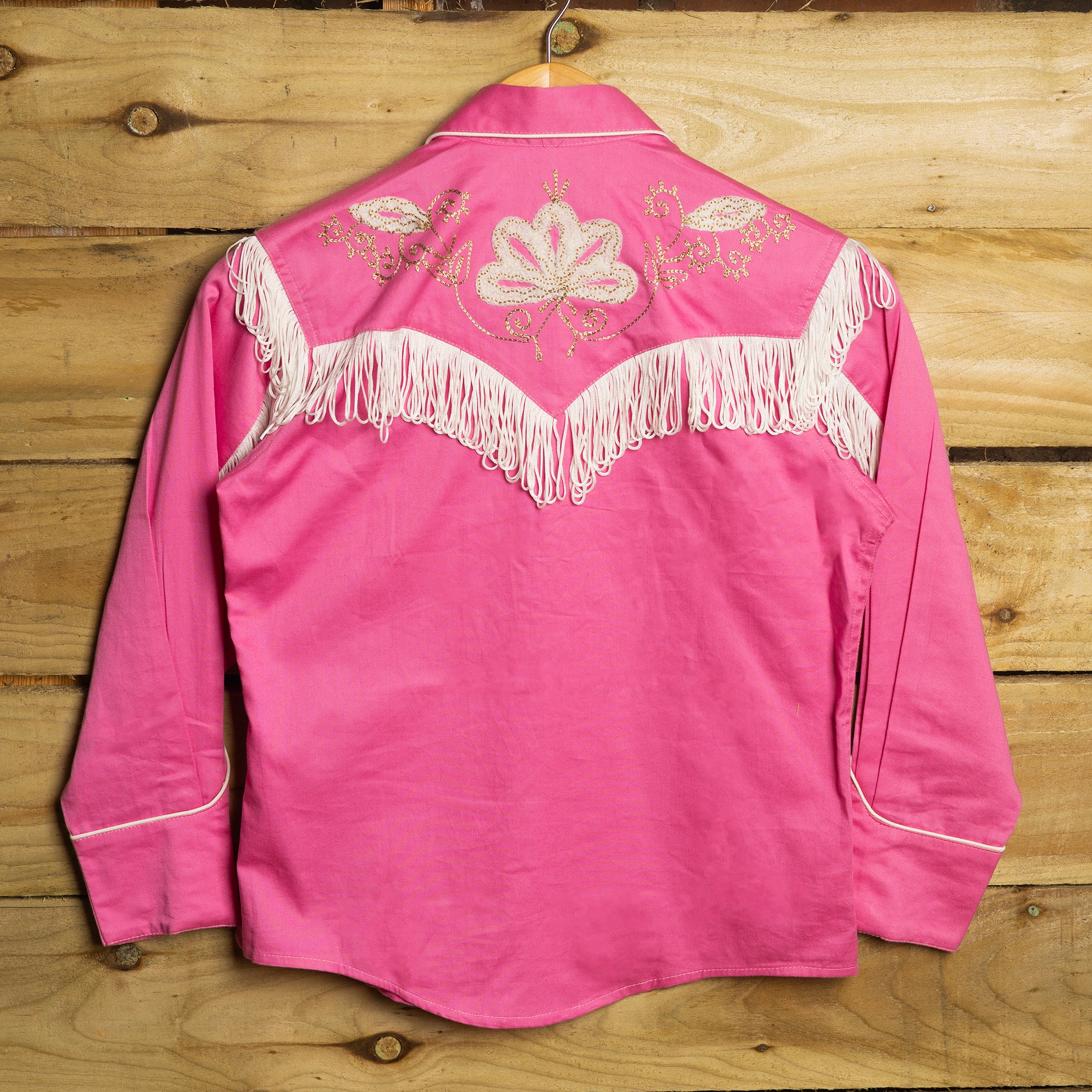 Rockmount Ranch Wear Girls Pink Embroidered Fringe Western Shirt – Pearl Snaps – Size L