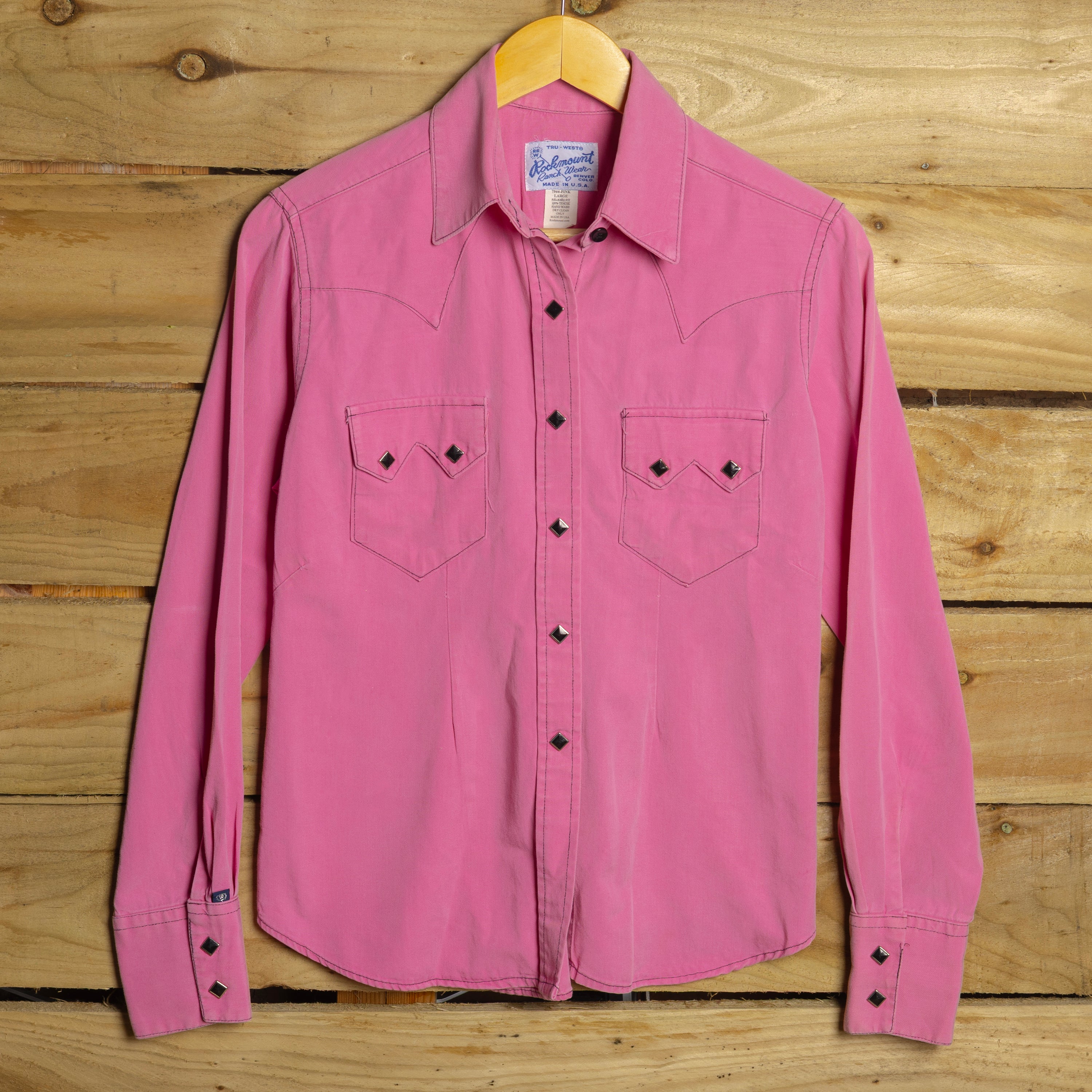 Vintage Rockmount Ranch Wear Pink Women's Western Shirt with Pearl Snaps L 16-18