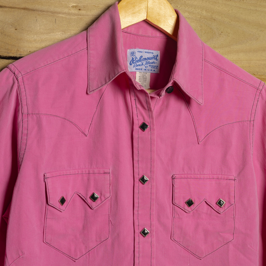 Vintage Rockmount Ranch Wear Pink Women's Western Shirt with Pearl Snaps L 16-18