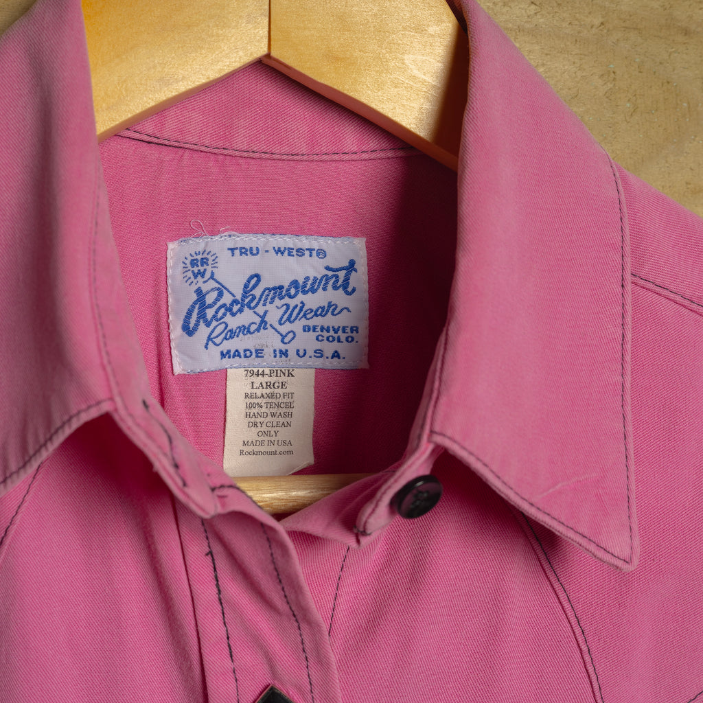 Vintage Rockmount Ranch Wear Pink Women's Western Shirt with Pearl Snaps L 16-18