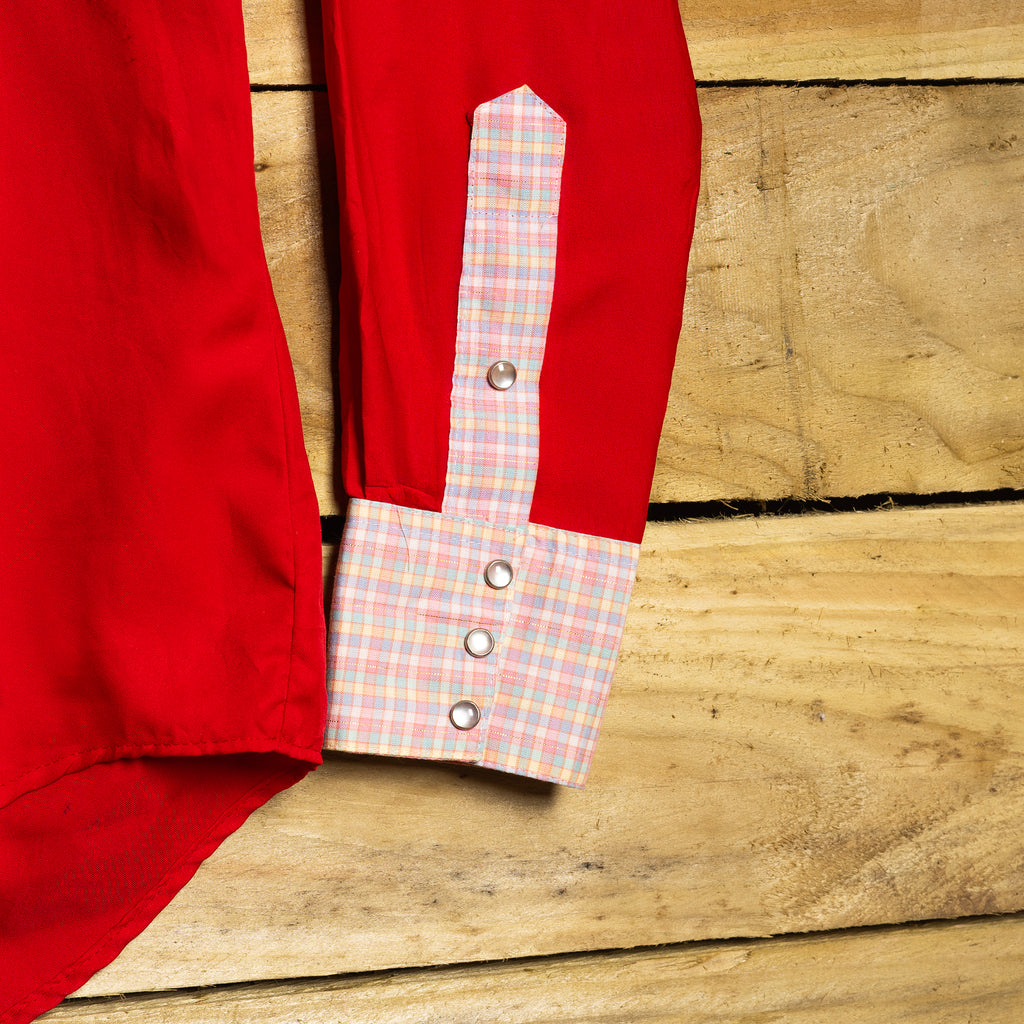 Vintage Rockmount Ranch Wear Red Western Shirt with Pearl Snaps & Gold Fleck Yoke — M