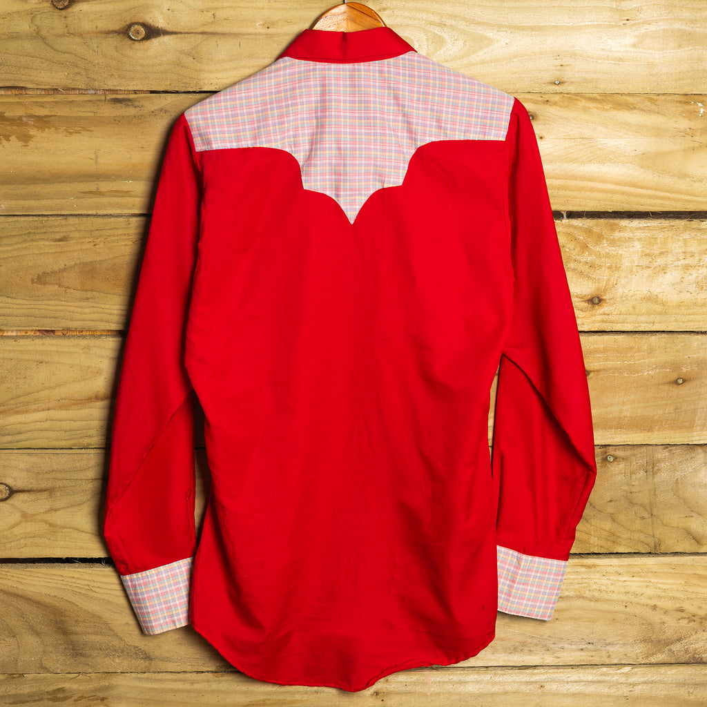 Vintage Rockmount Ranch Wear Red Western Shirt with Pearl Snaps & Gold Fleck Yoke — M
