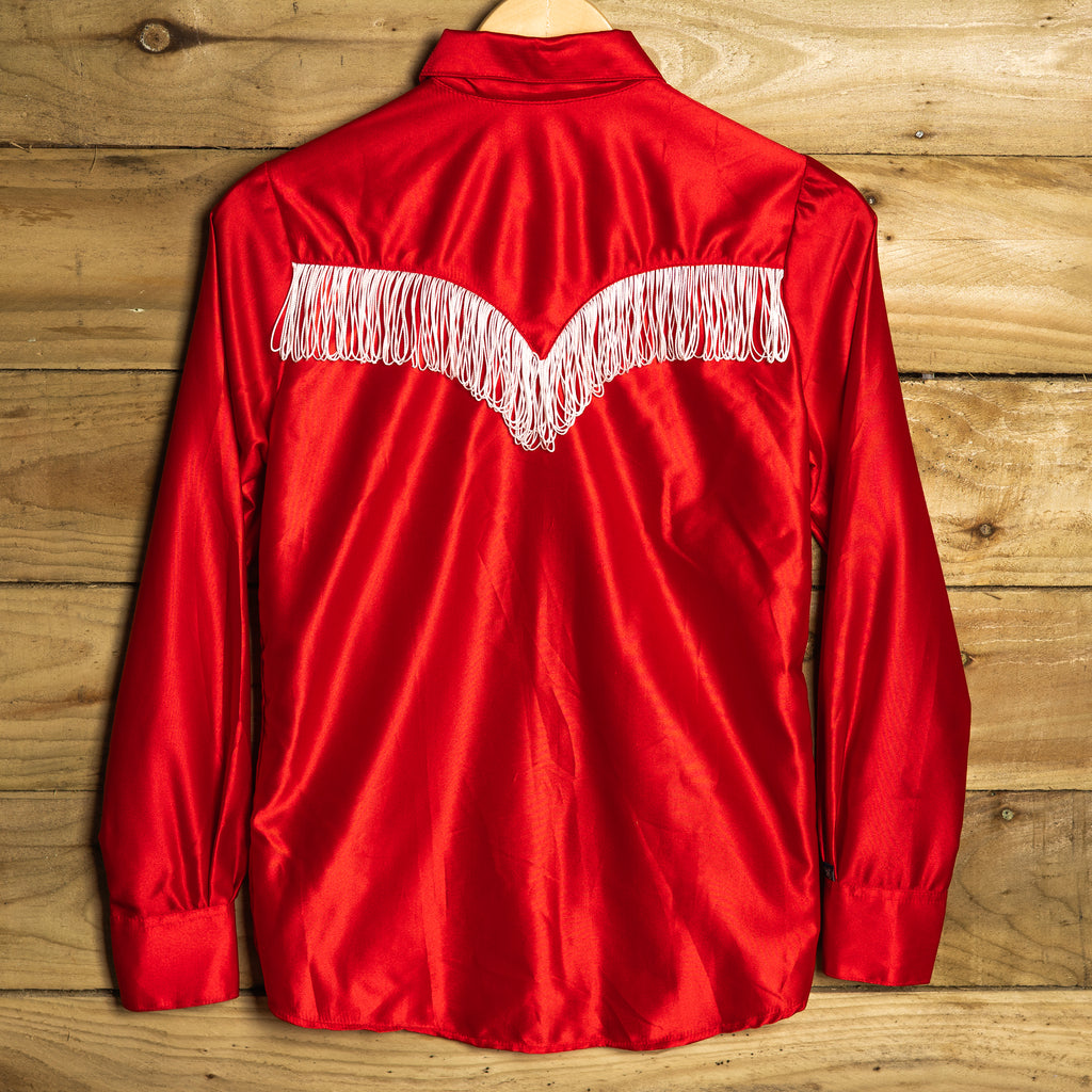 1970s Rockmount Ranchwear Red Fringed Western Shirt - Pearl Snaps - Size S (8-10)